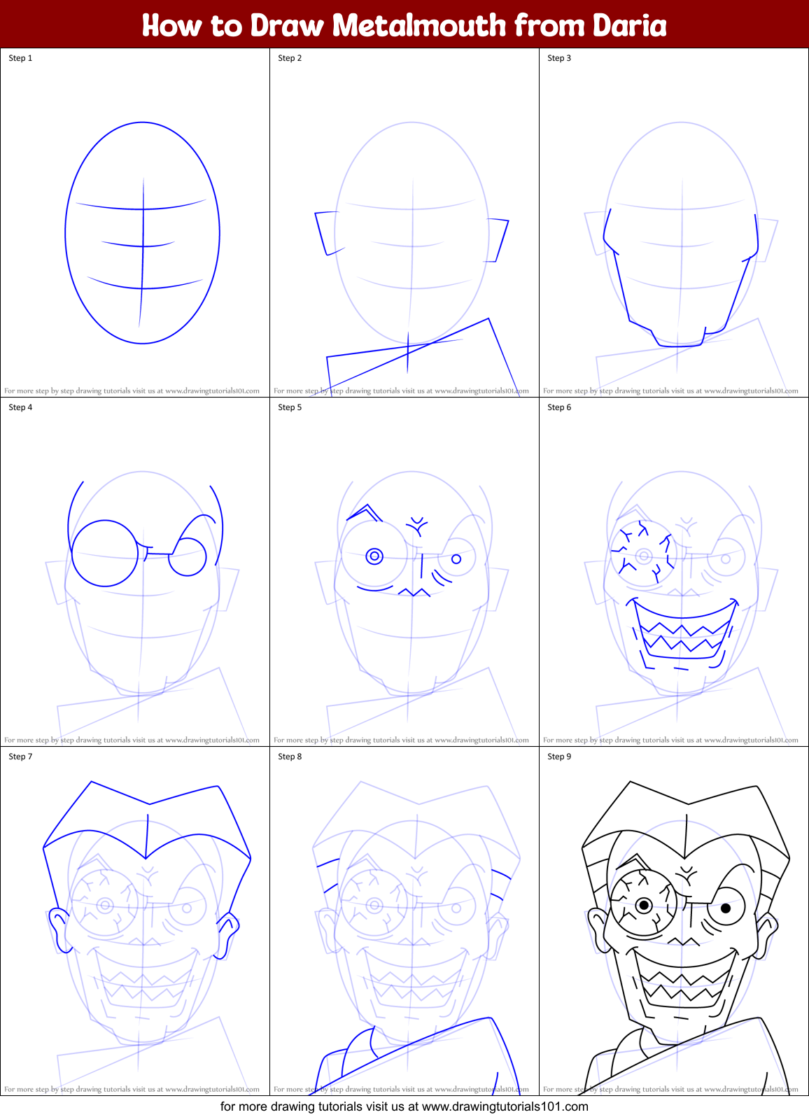 How to Draw Metalmouth from Daria Printable Step by Step