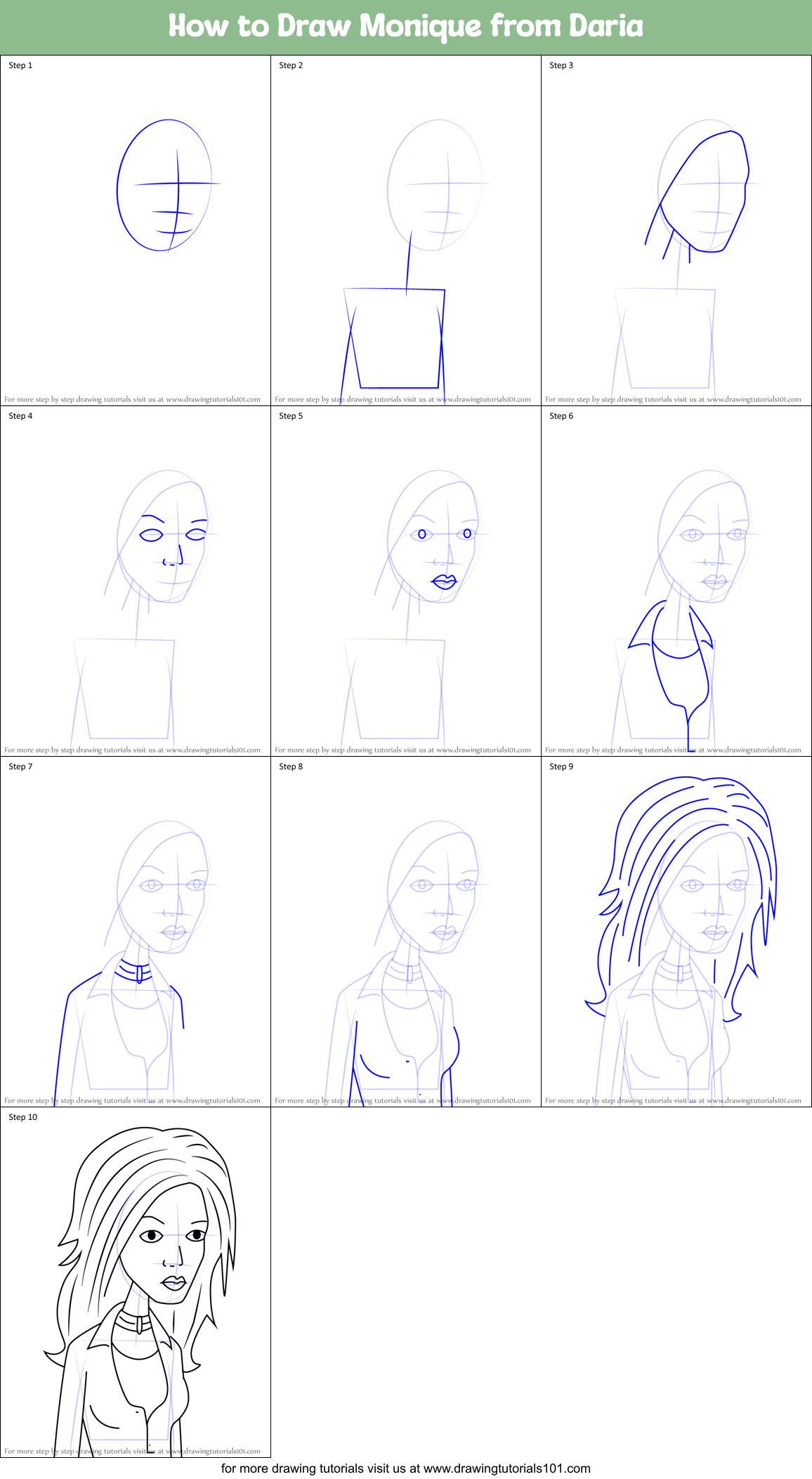 How to Draw Monique from Daria Printable Step by Step
