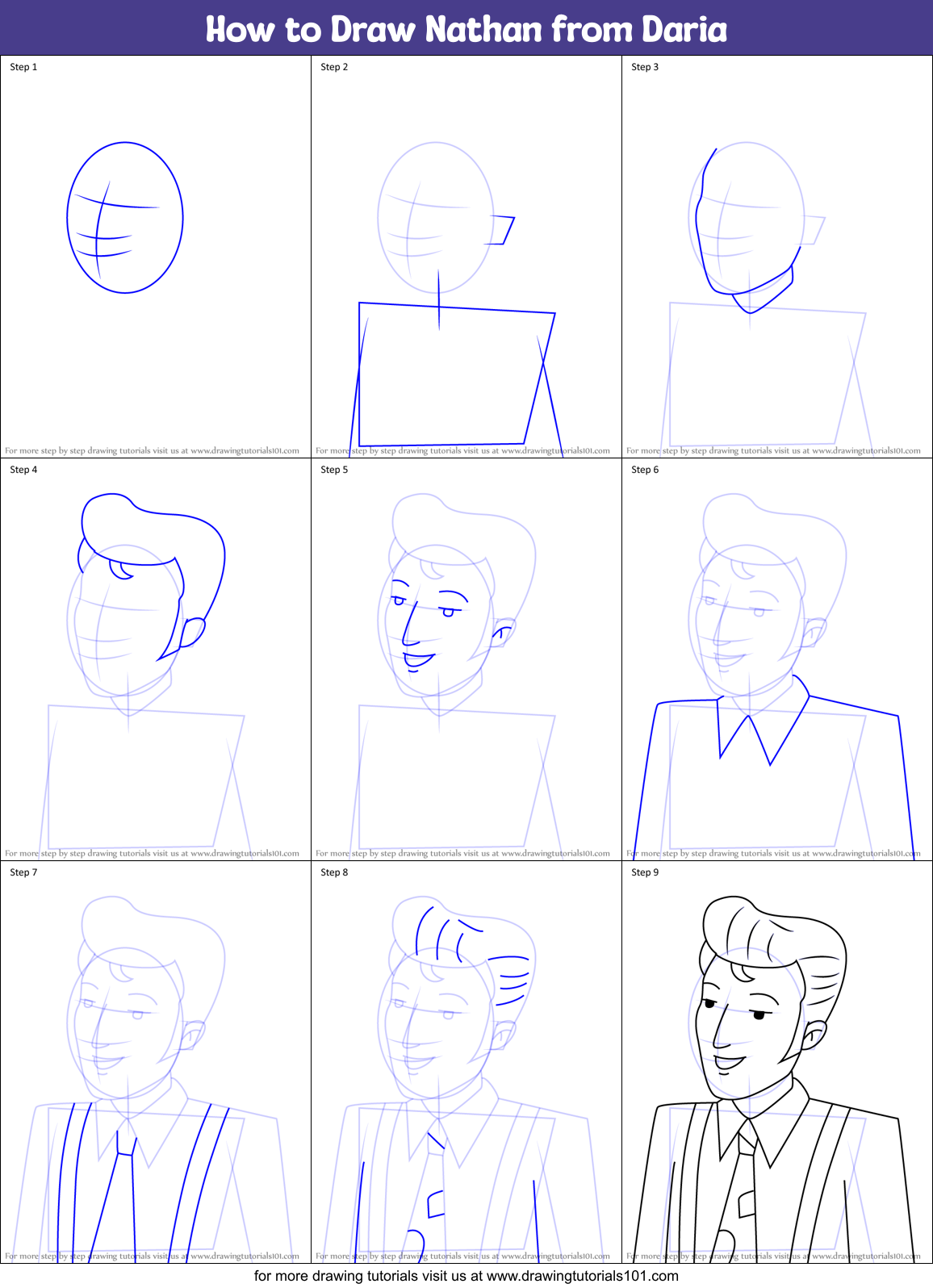 How to Draw Nathan from Daria Printable Step by Step