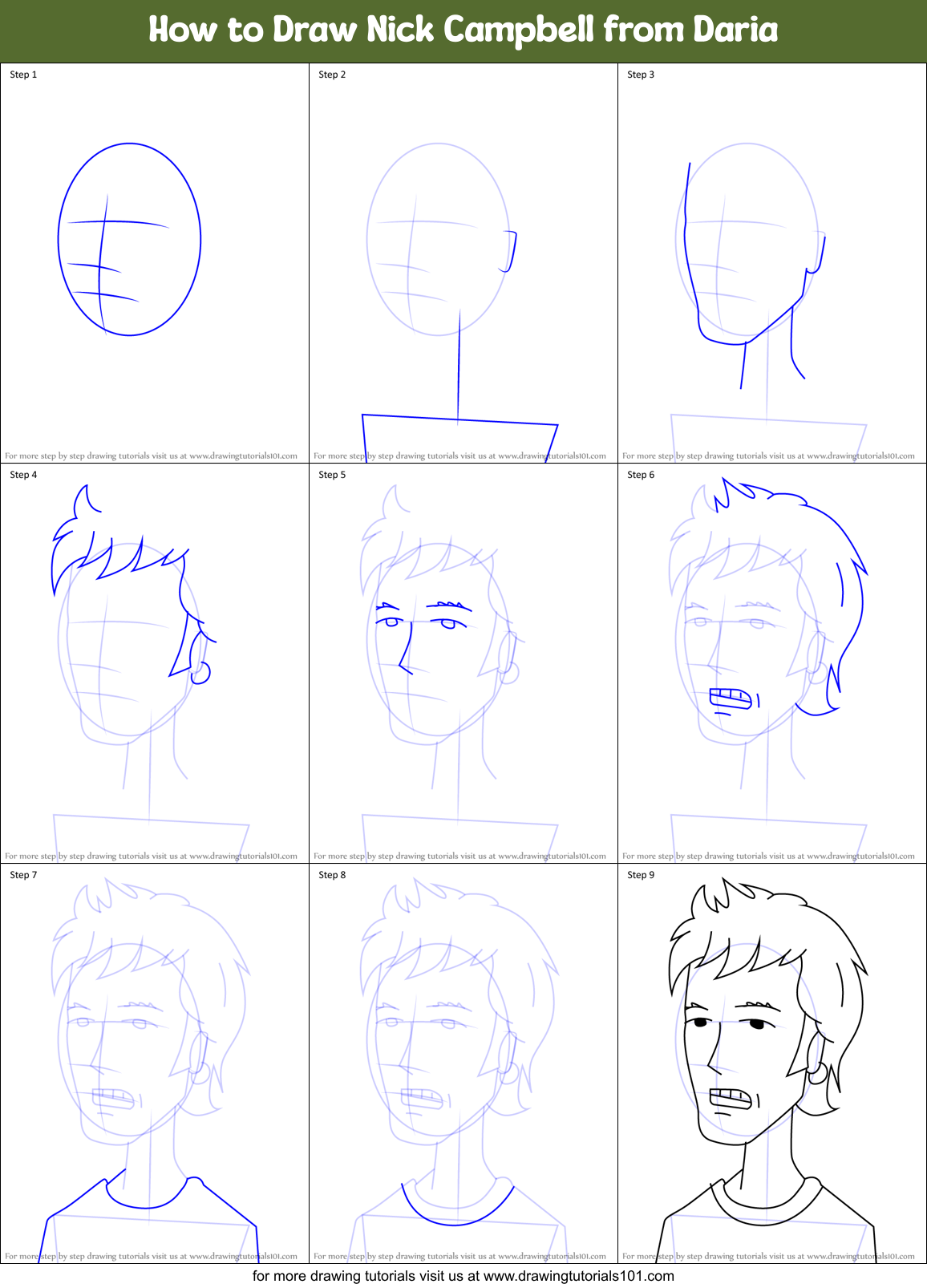 How to Draw Nick Campbell from Daria Printable Step by Step
