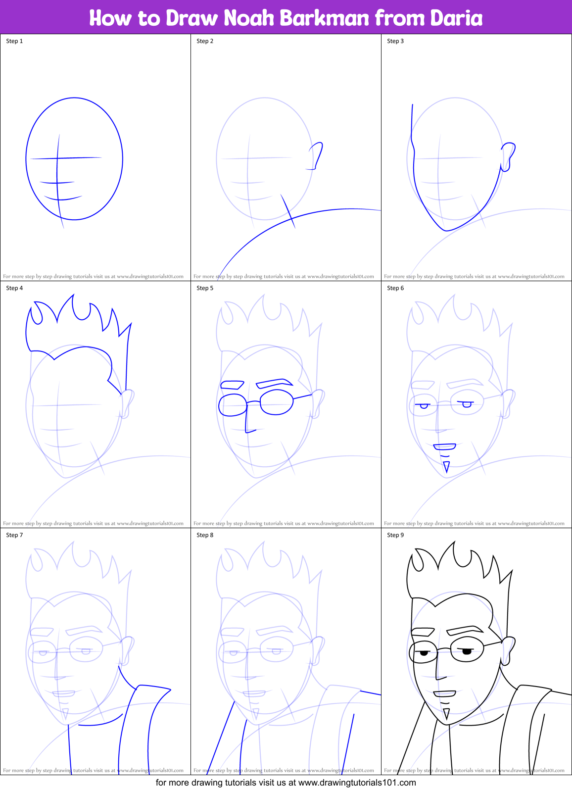 How to Draw Noah Barkman from Daria Printable Step by Step