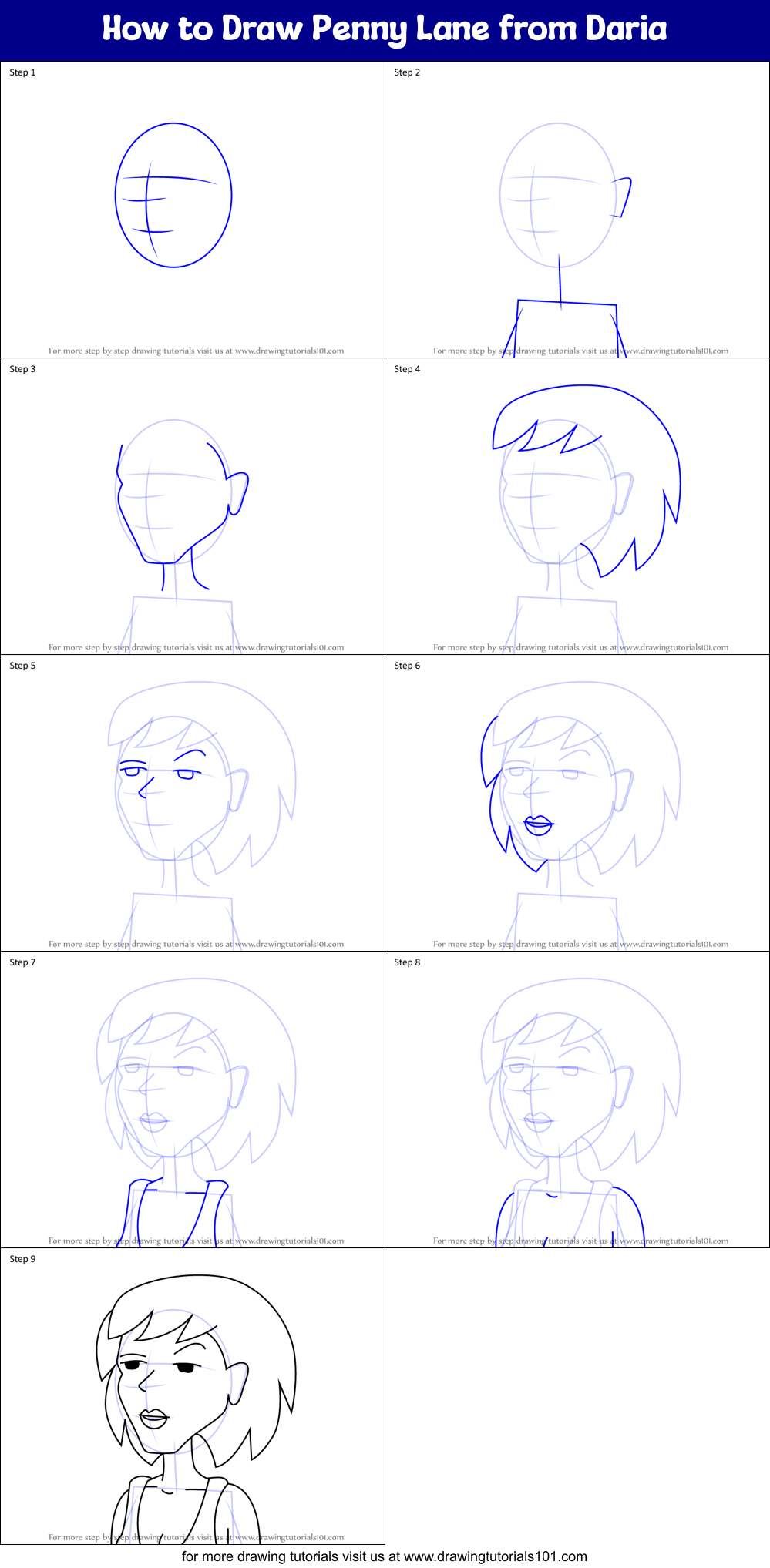 How to Draw Penny Lane from Daria Printable Step by Step