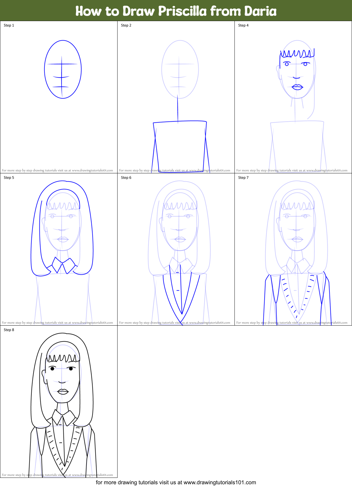 How to Draw Priscilla from Daria Printable Step by Step