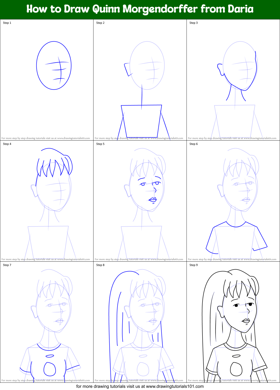 How to Draw Quinn Morgendorffer from Daria Printable Step by Step
