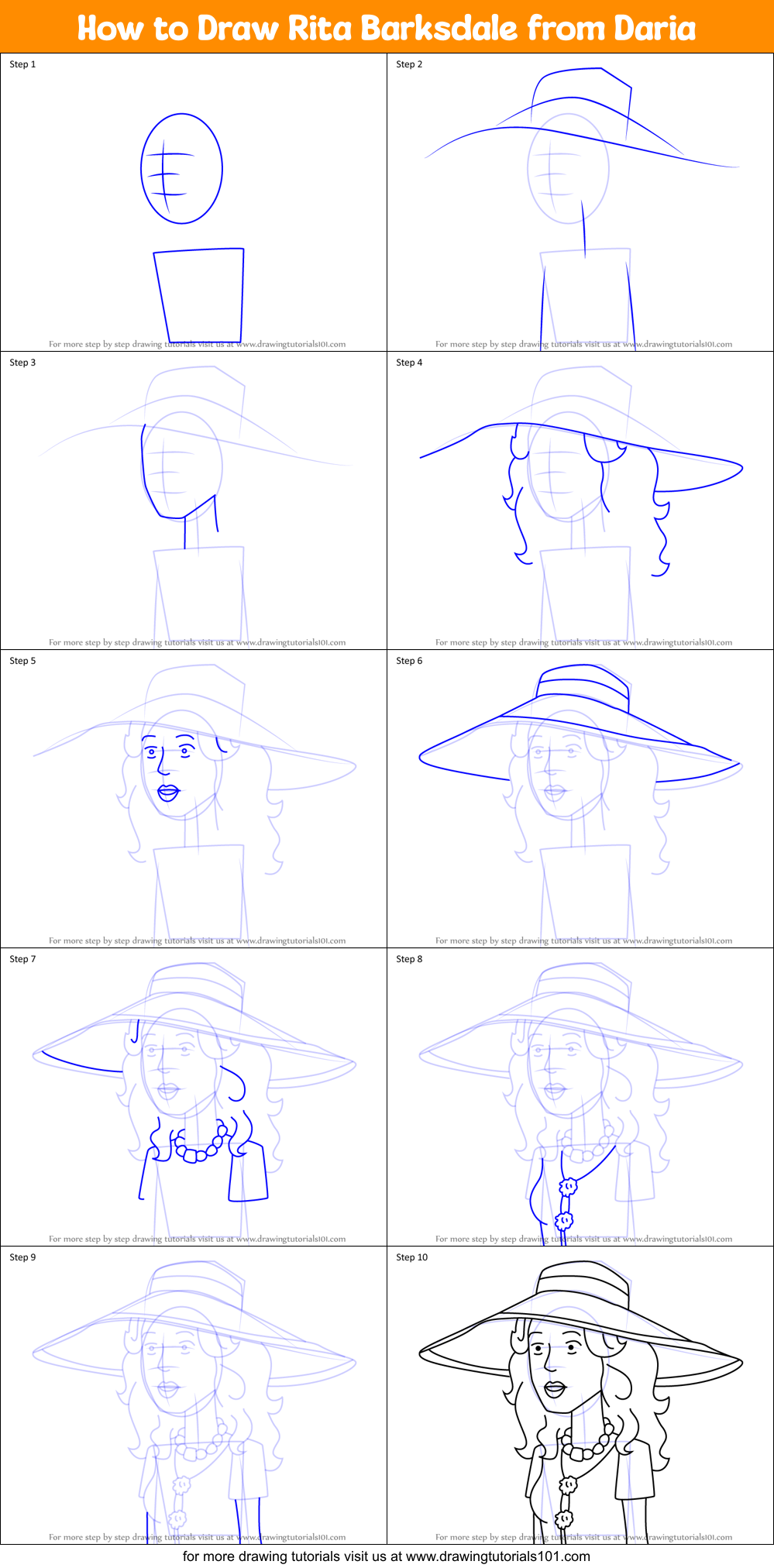 How to Draw Rita Barksdale from Daria Printable Step by Step