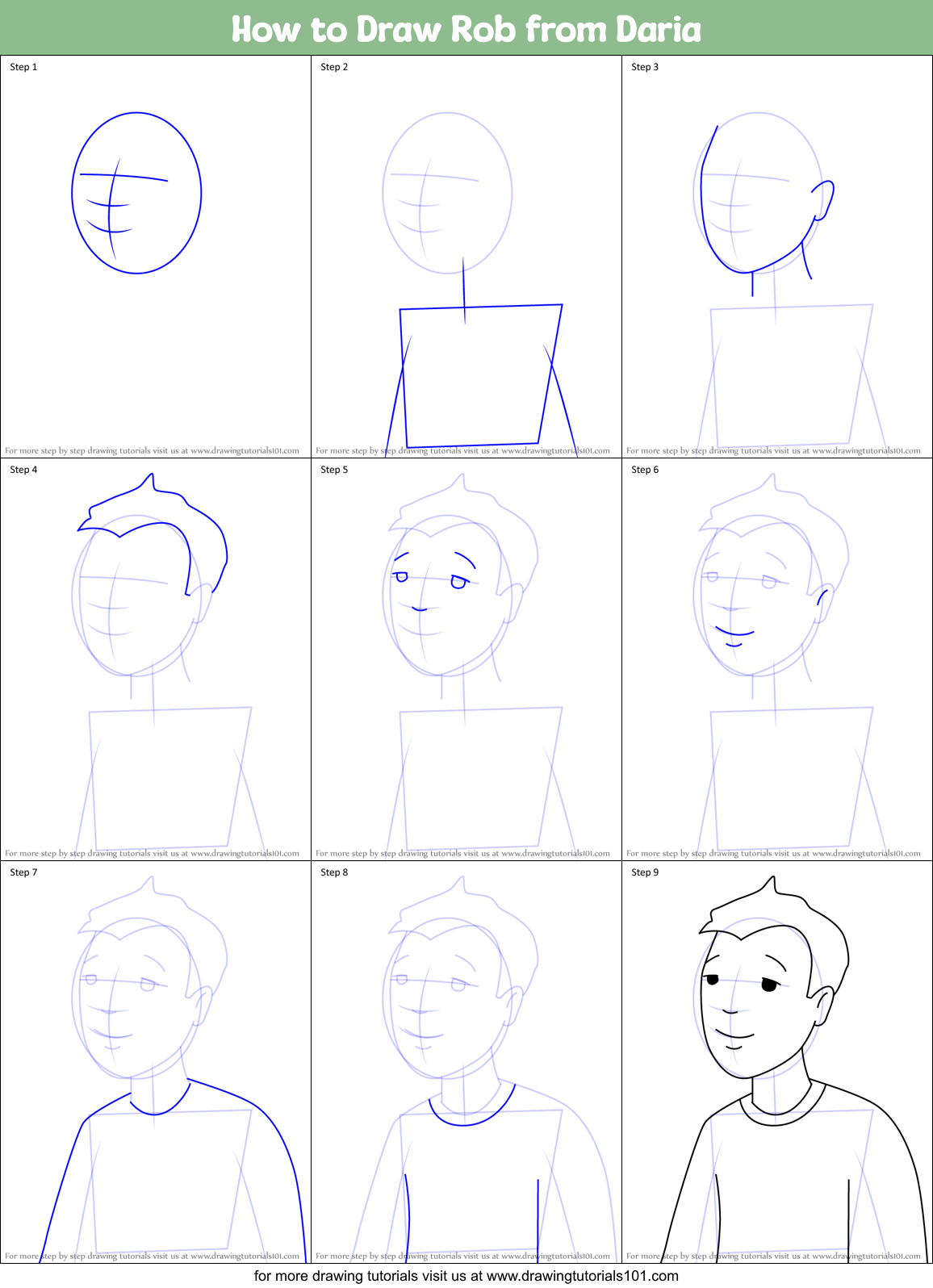 How to Draw Rob from Daria Printable Step by Step