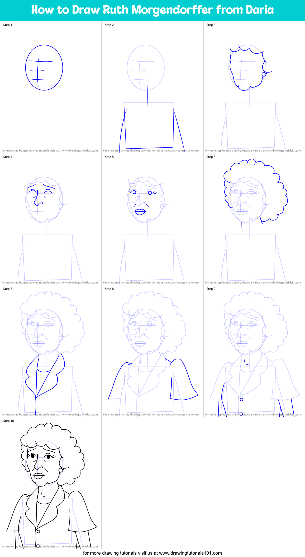 How to Draw Ruth Morgendorffer from Daria Printable Step by Step