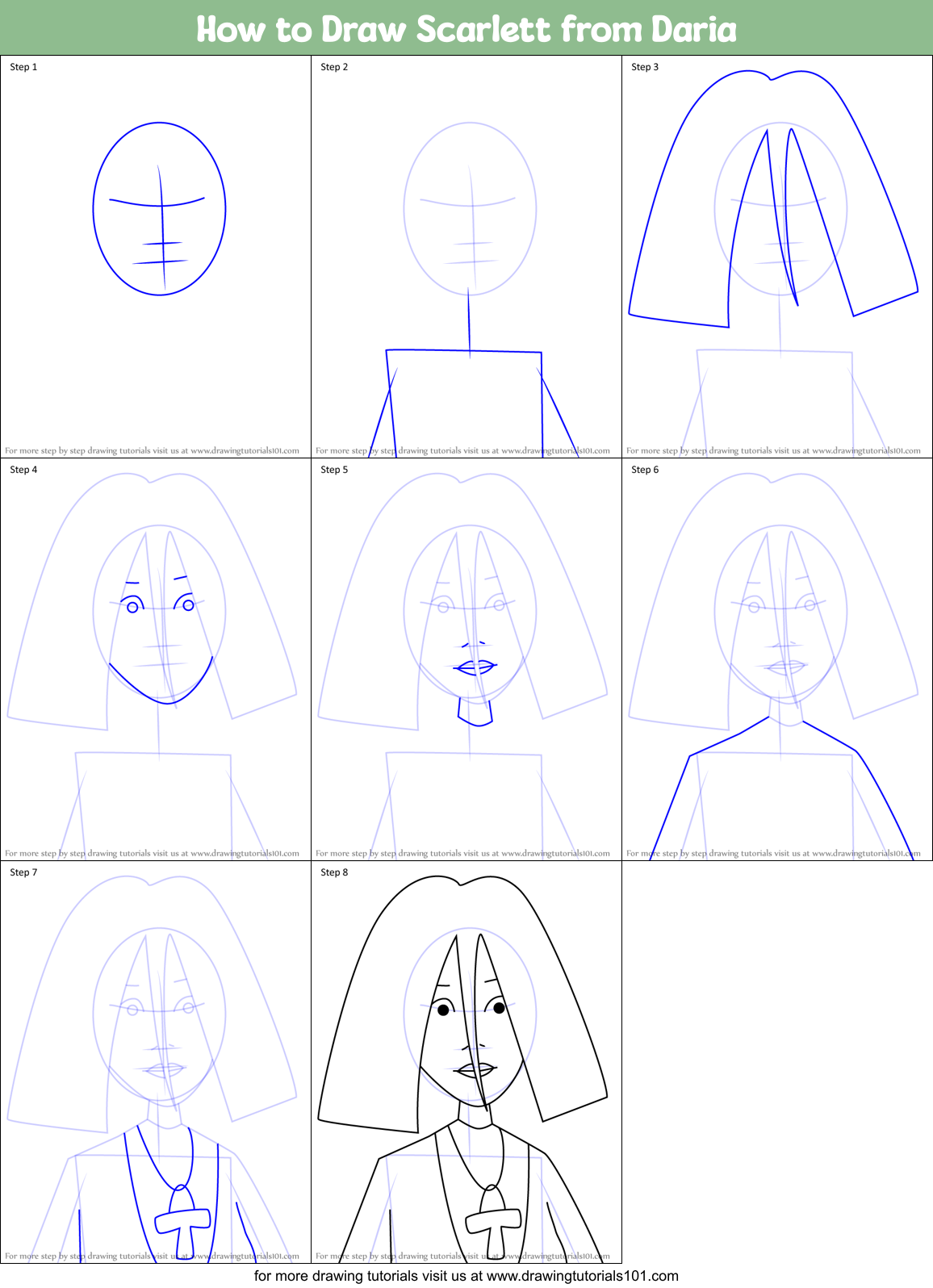 How to Draw Scarlett from Daria Printable Step by Step