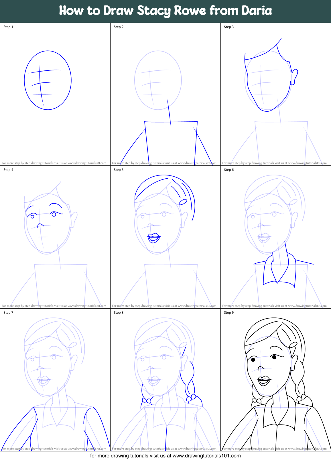 How to Draw Stacy Rowe from Daria Printable Step by Step