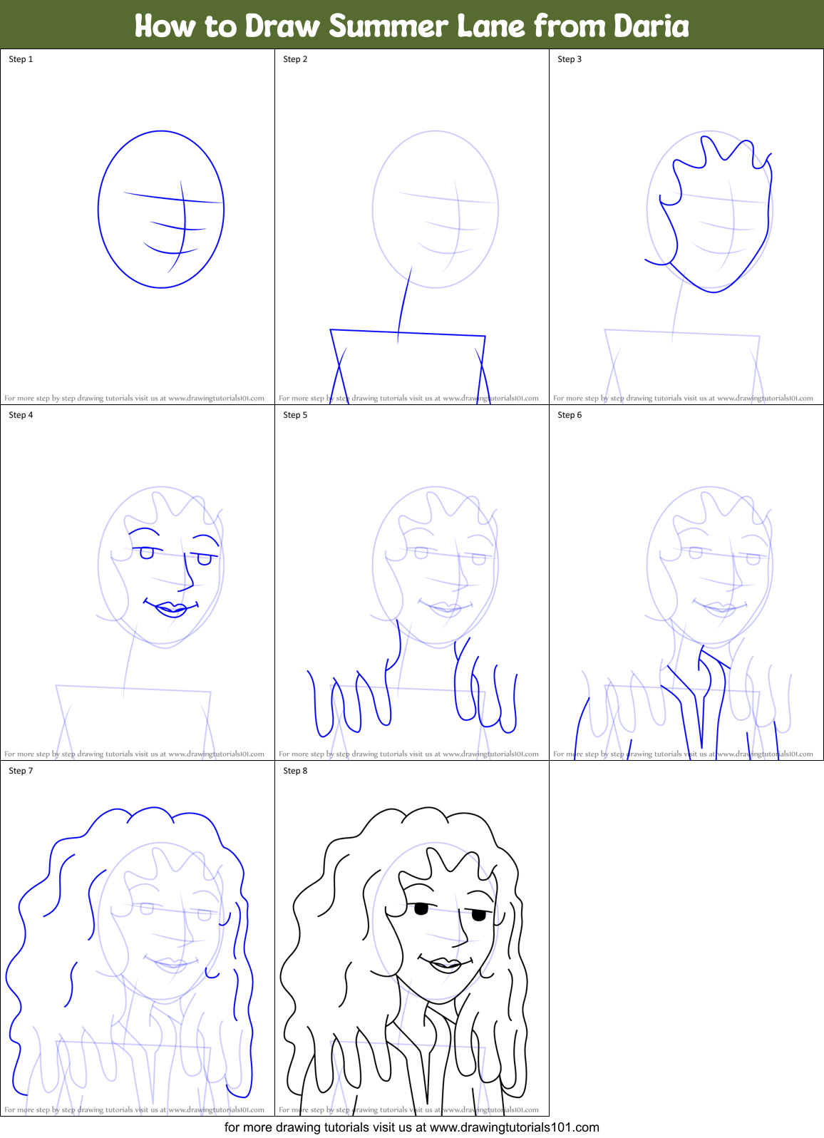 How to Draw Summer Lane from Daria Printable Step by Step