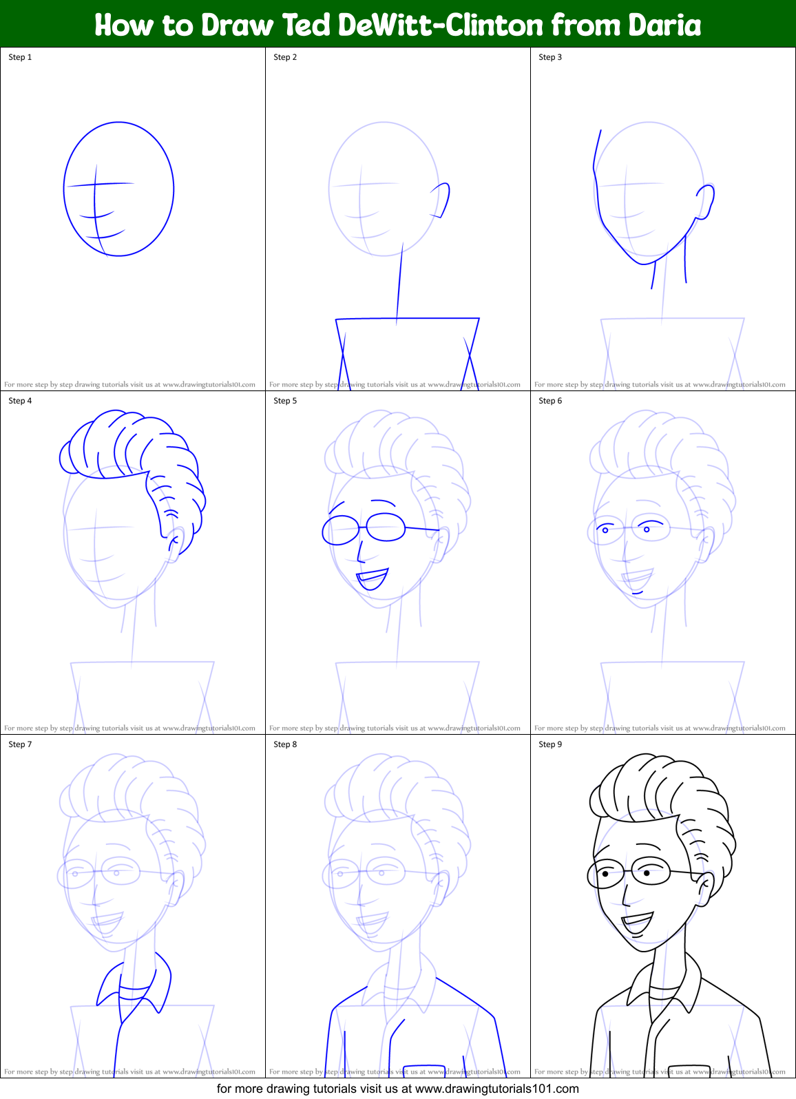 How to Draw Ted DeWitt-Clinton from Daria Printable Step by Step