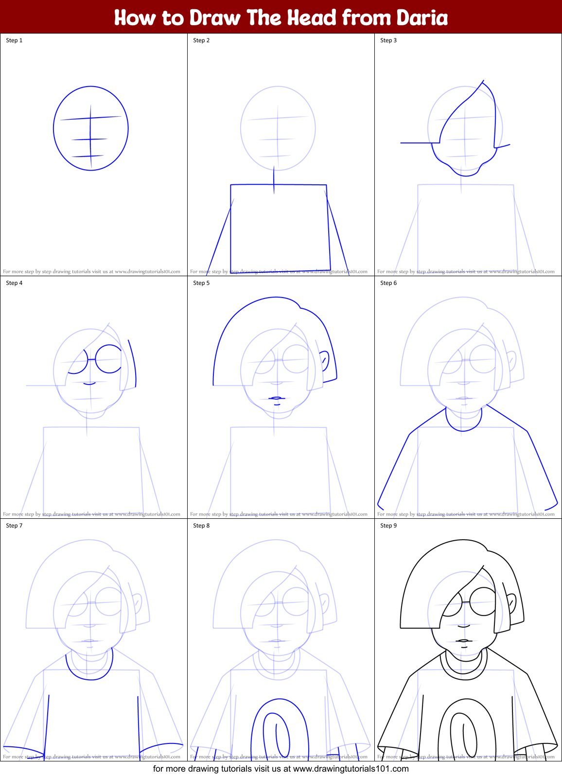 How to Draw The Head from Daria Printable Step by Step