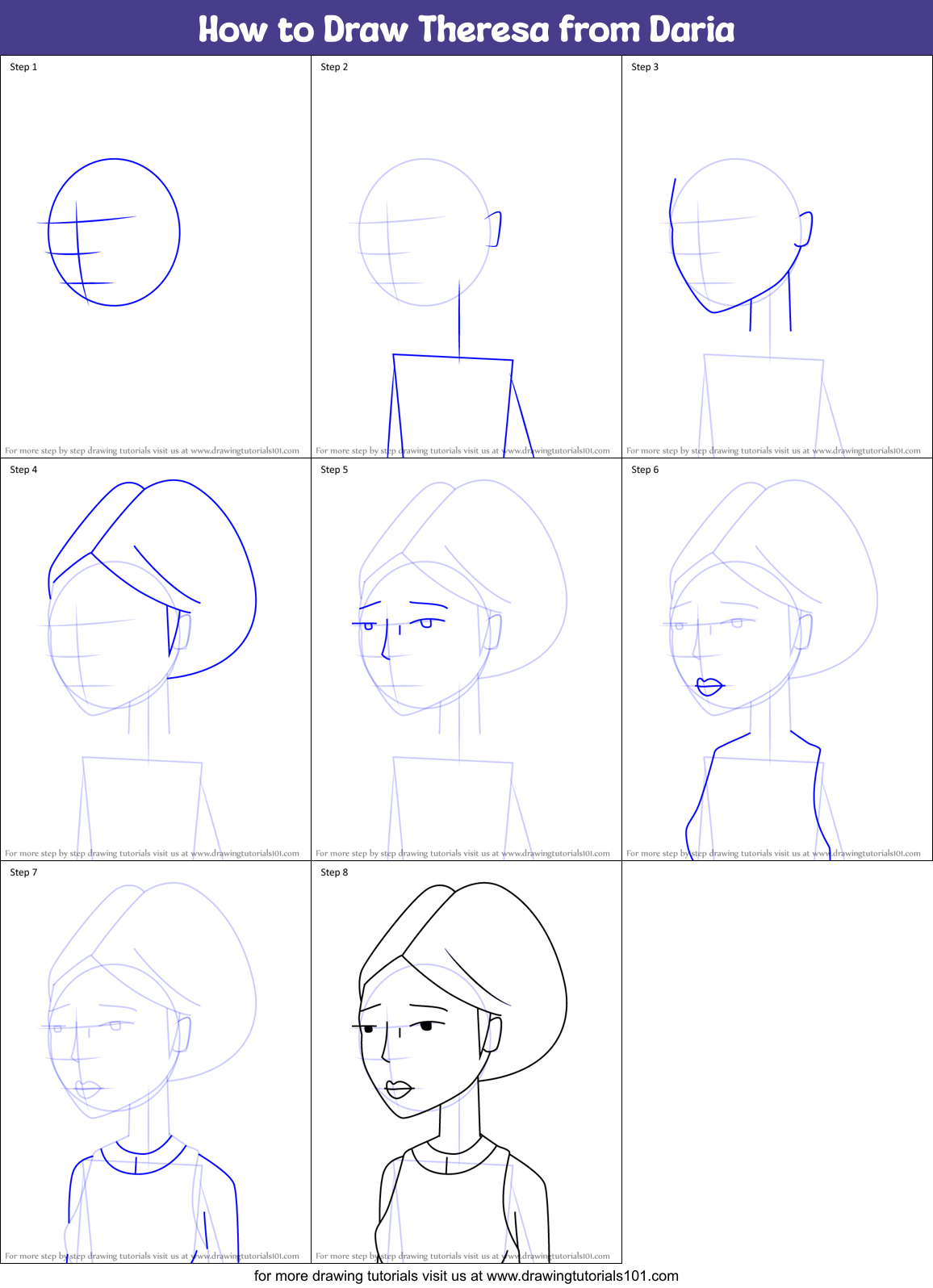 How to Draw Theresa from Daria Printable Step by Step