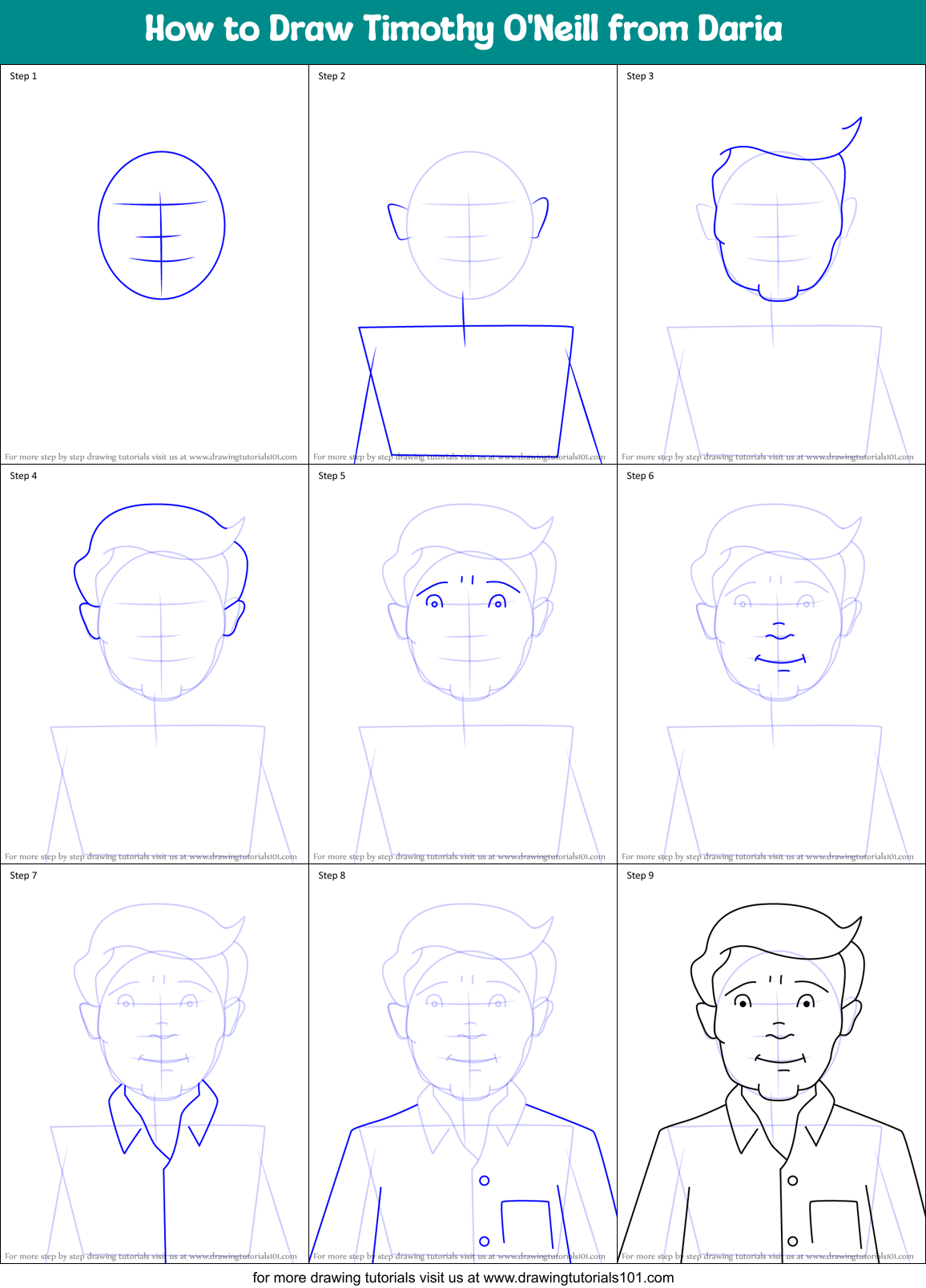 How to Draw Timothy O'Neill from Daria Printable Step by Step