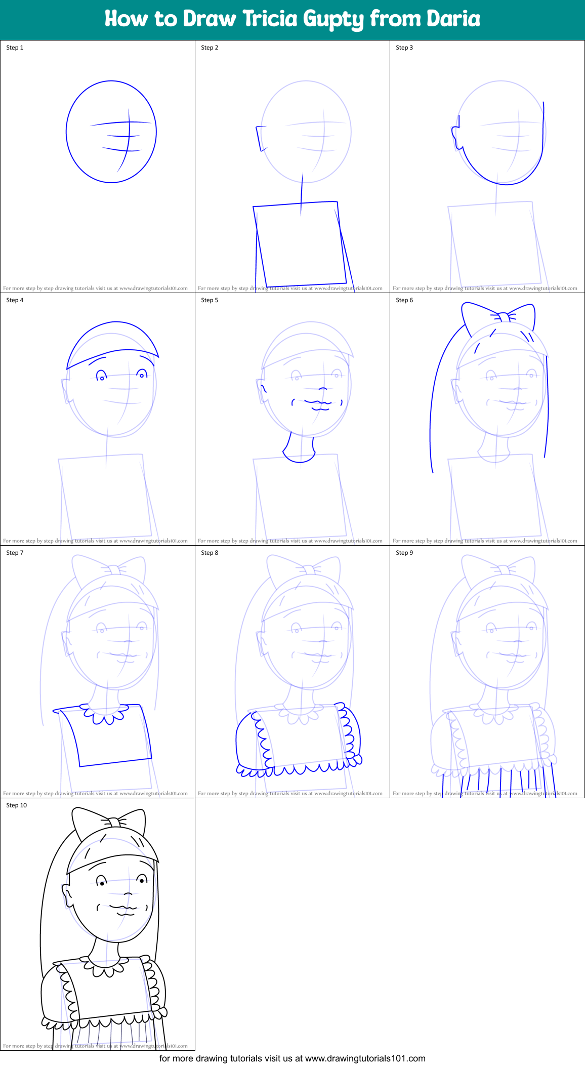 How to Draw Tricia Gupty from Daria Printable Step by Step