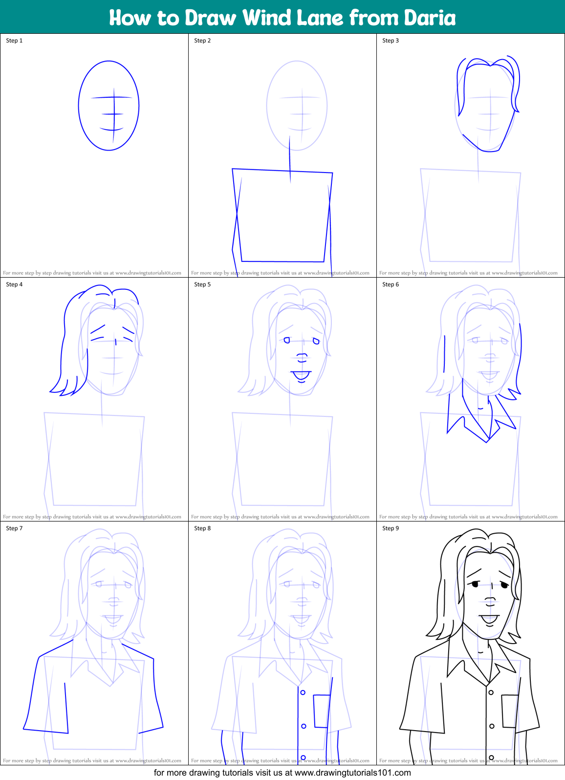 How to Draw Wind Lane from Daria Printable Step by Step