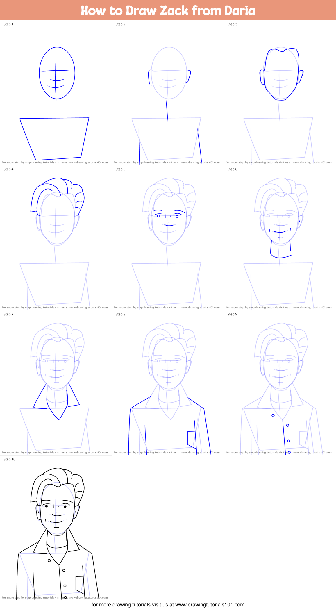 How to Draw Zack from Daria Printable Step by Step