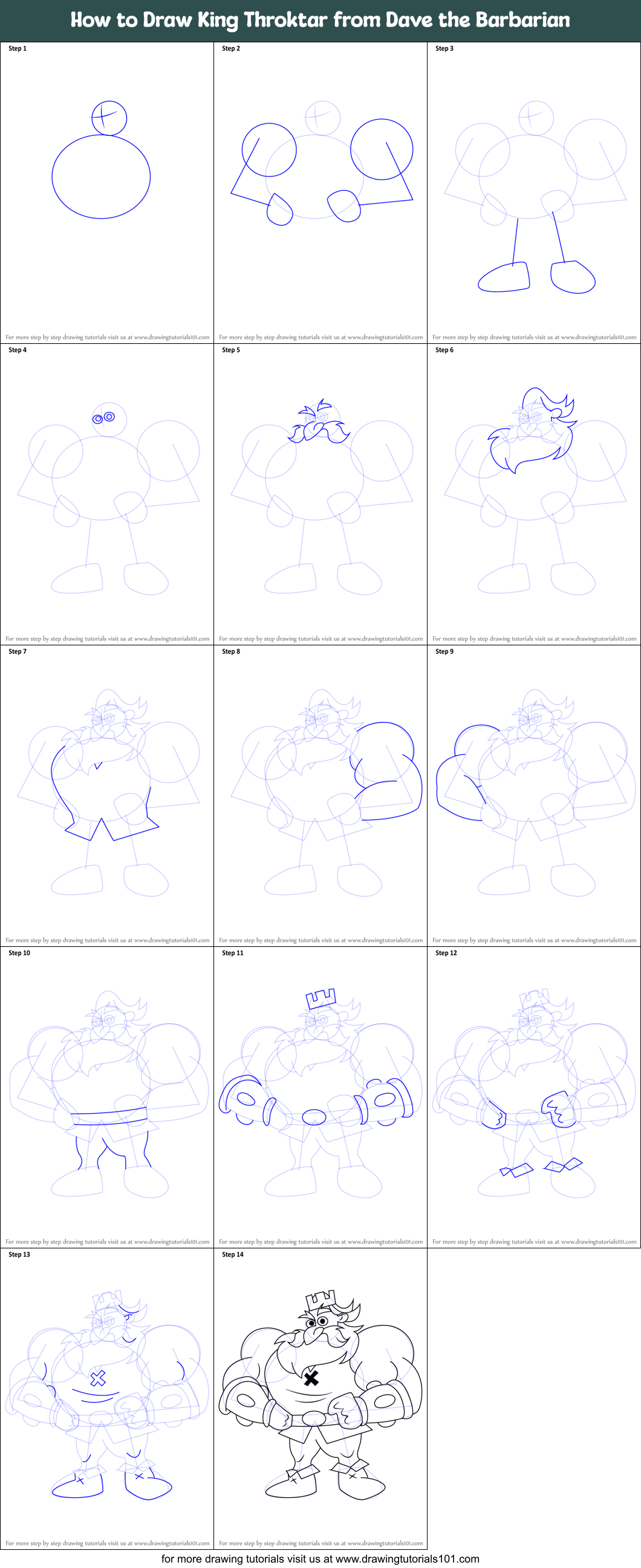 How to Draw King Throktar from Dave the Barbarian Printable Step by Step