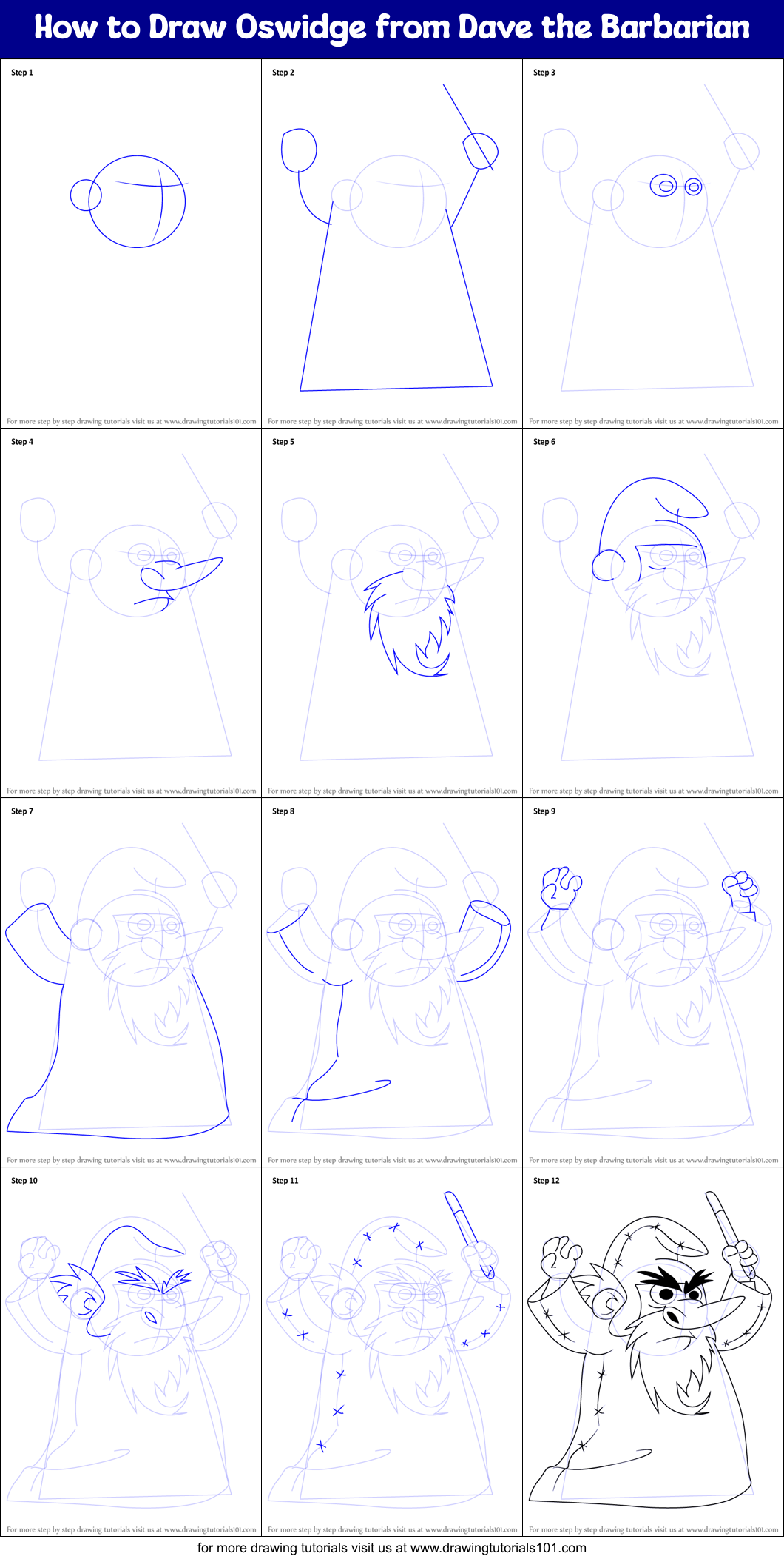 How to Draw Oswidge from Dave the Barbarian Printable Step by Step