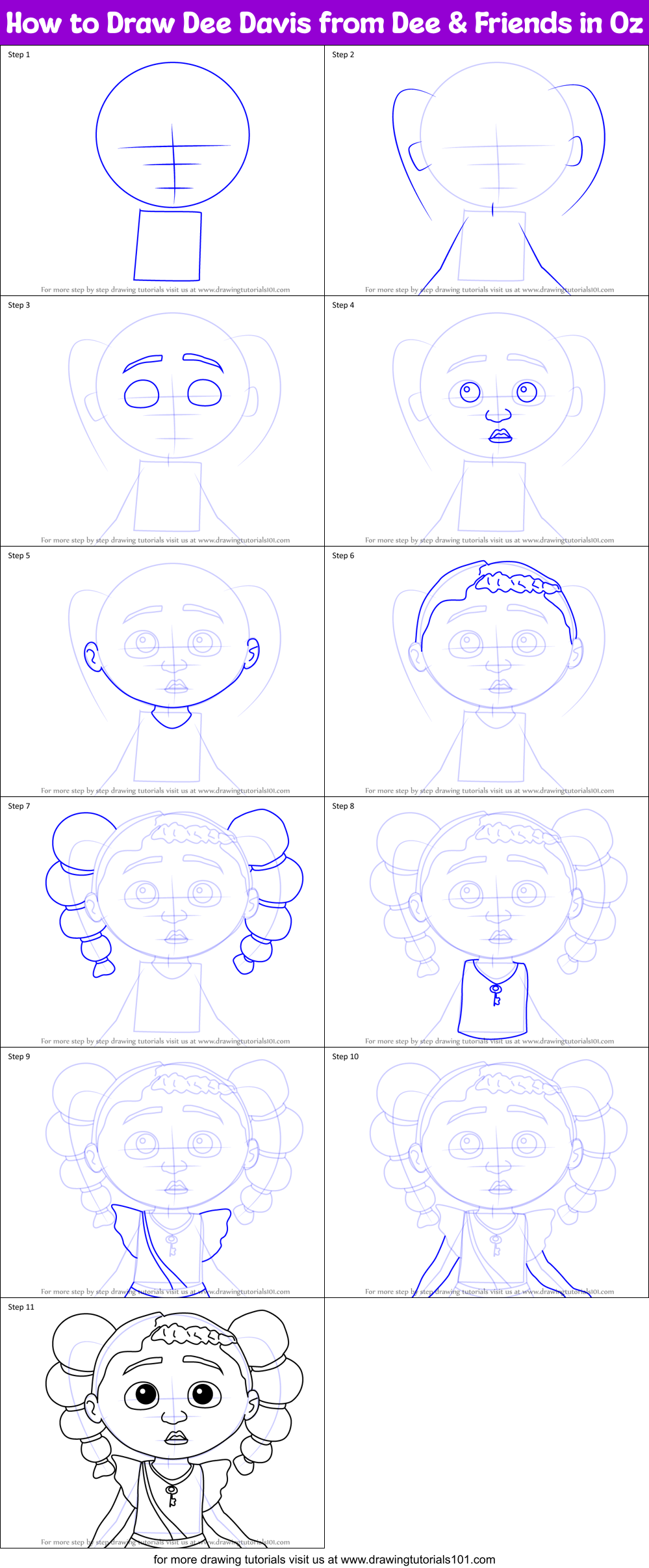 How to Draw Dee Davis from Dee & Friends in Oz Printable Step by Step