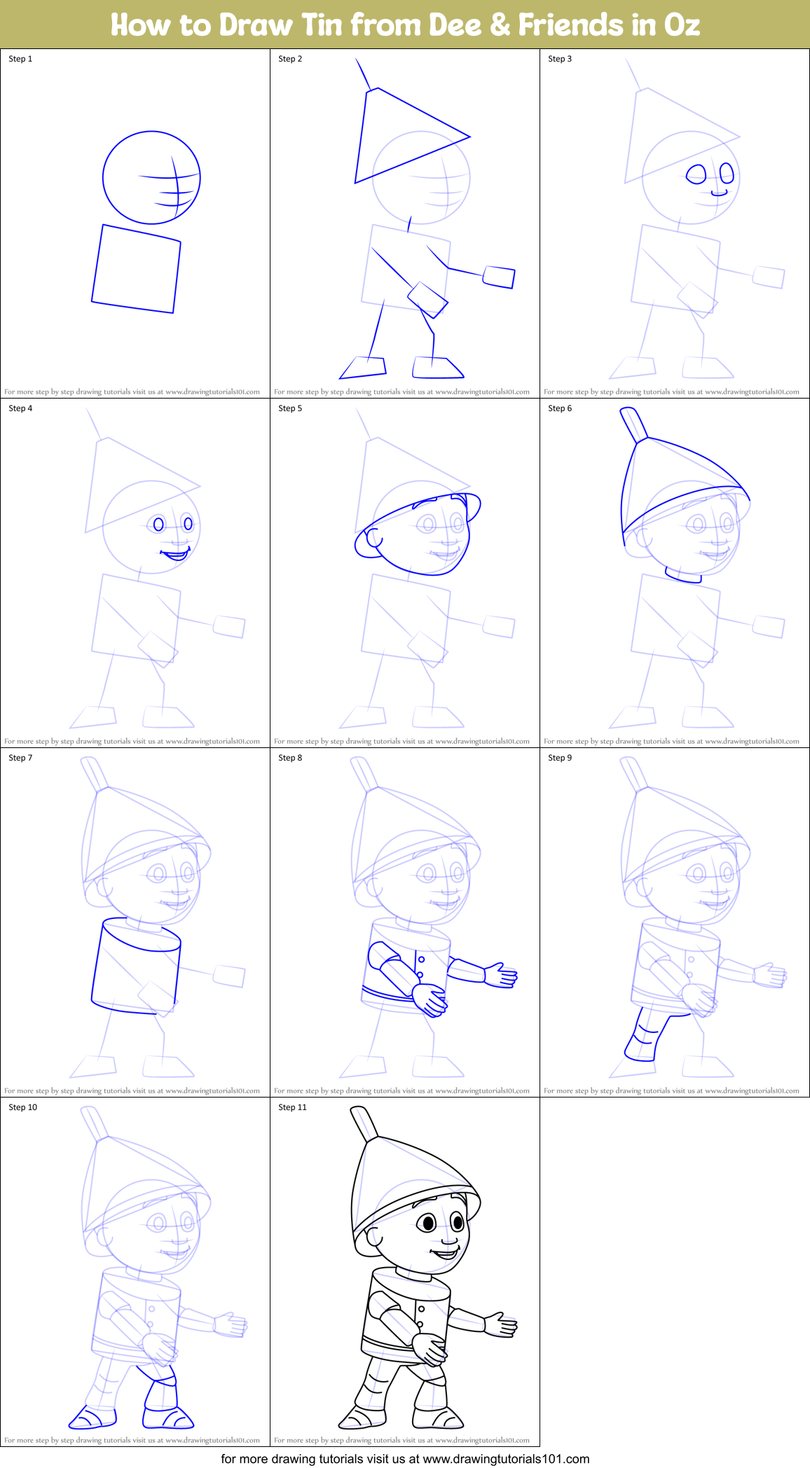How to Draw Tin from Dee & Friends in Oz Printable Step by Step