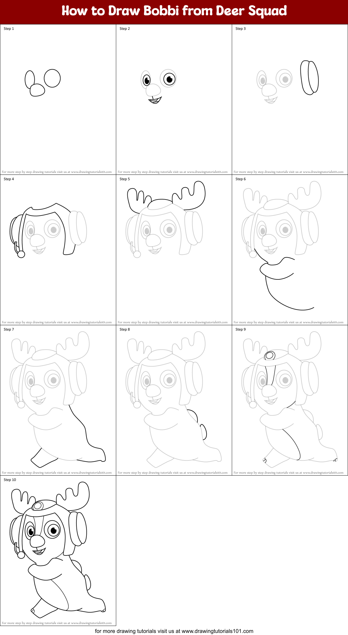 How to Draw Bobbi from Deer Squad Printable Step by Step