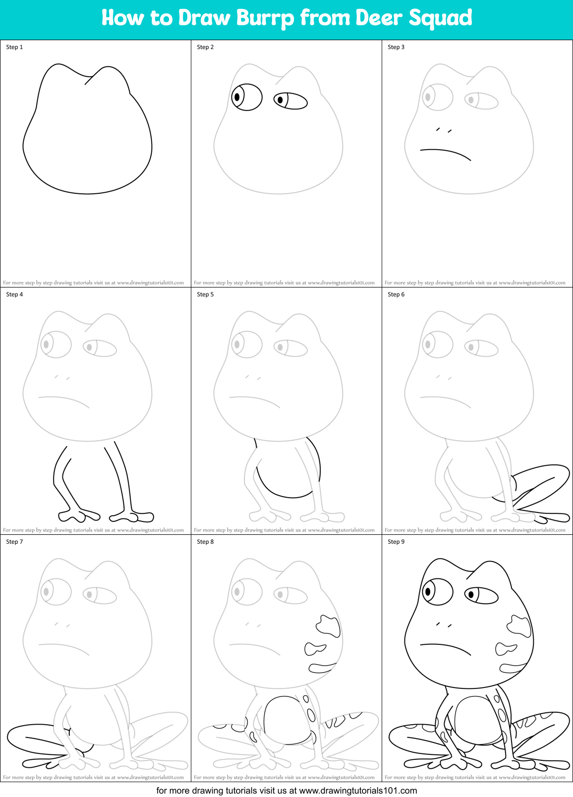 How to Draw Burrp from Deer Squad Printable Step by Step