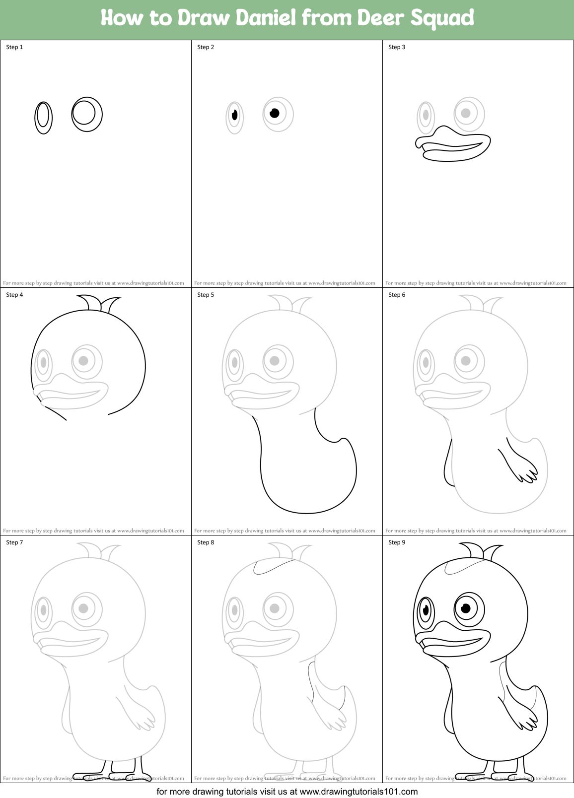 How to Draw Daniel from Deer Squad Printable Step by Step