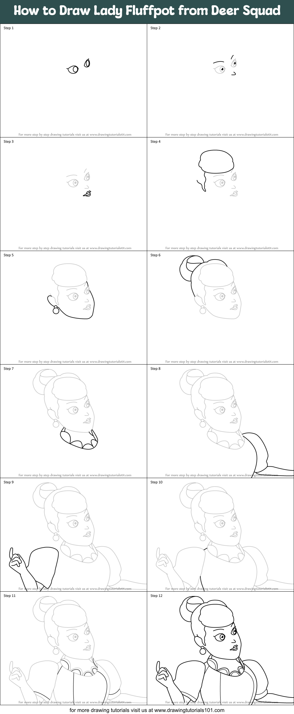 How to Draw Lady Fluffpot from Deer Squad Printable Step by Step