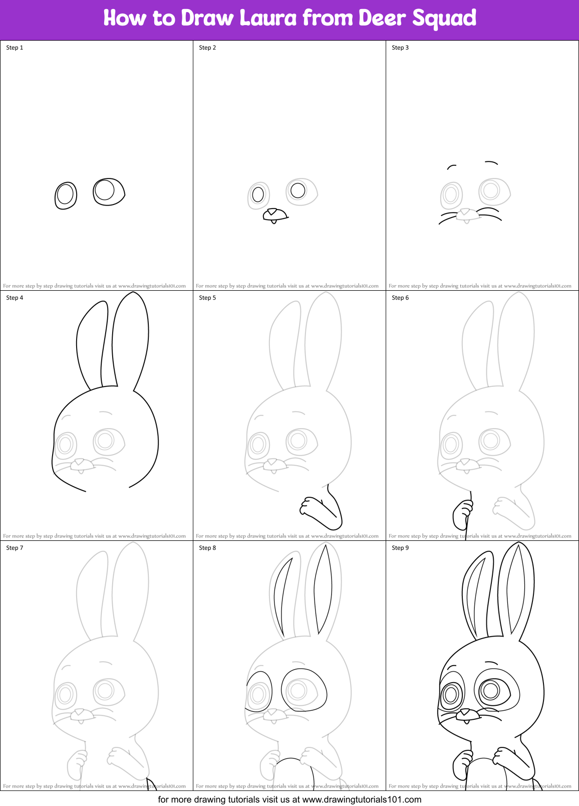 How to Draw Laura from Deer Squad Printable Step by Step