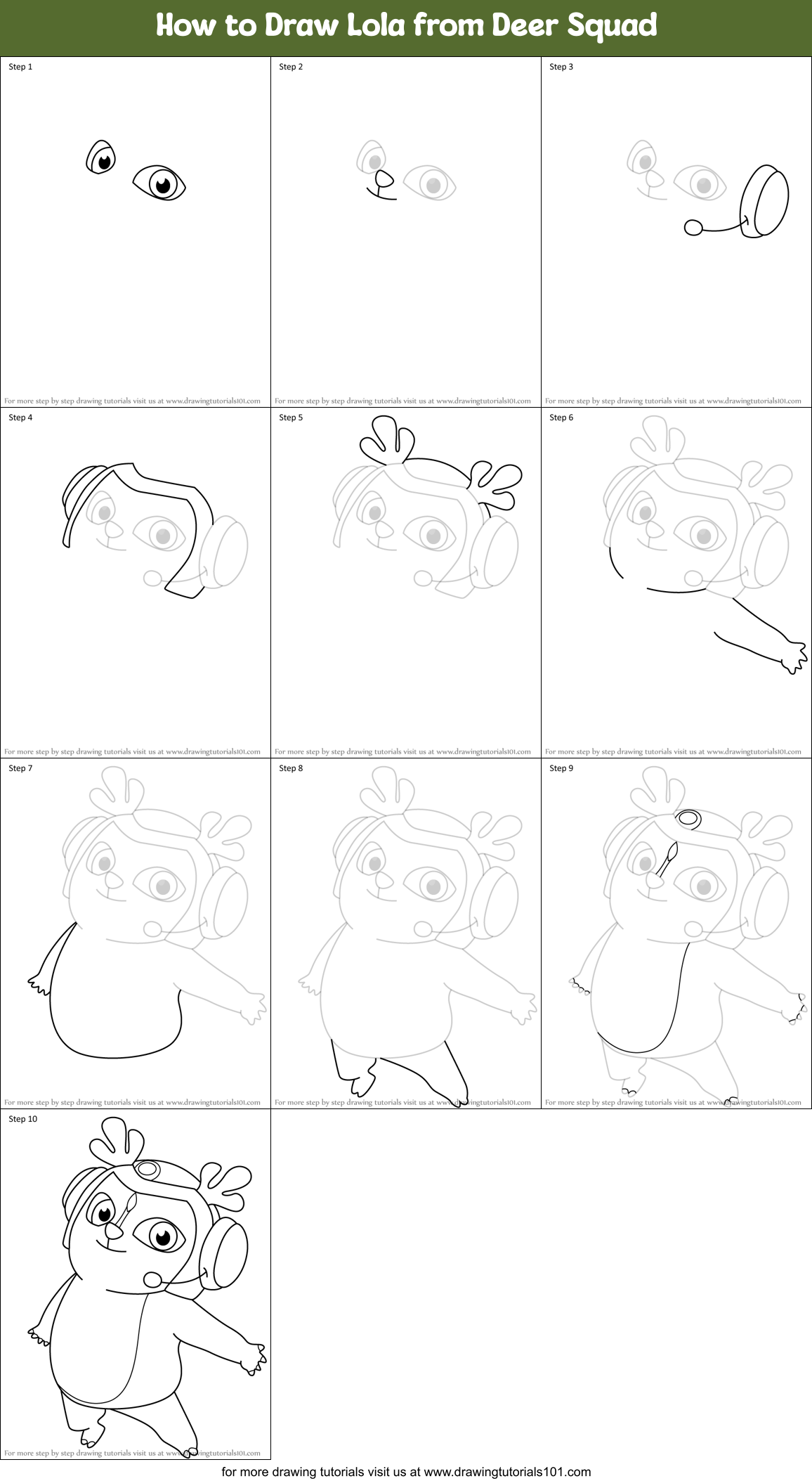 How to Draw Lola from Deer Squad Printable Step by Step