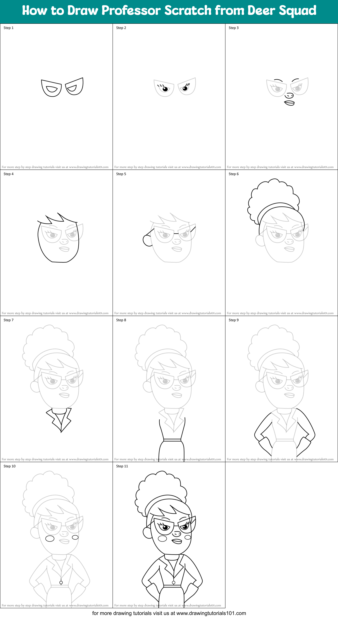 How to Draw Professor Scratch from Deer Squad Printable Step by Step