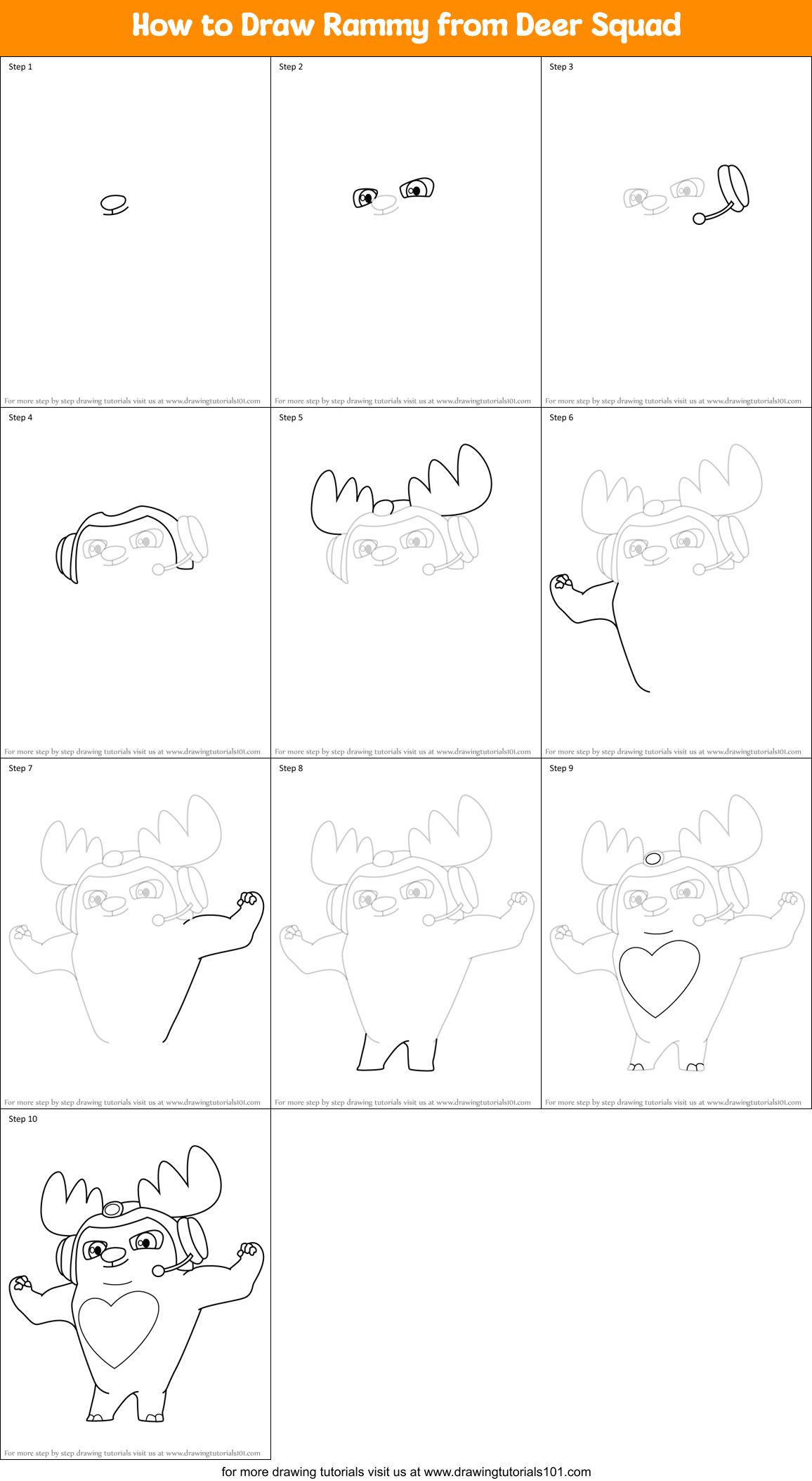 How to Draw Rammy from Deer Squad Printable Step by Step