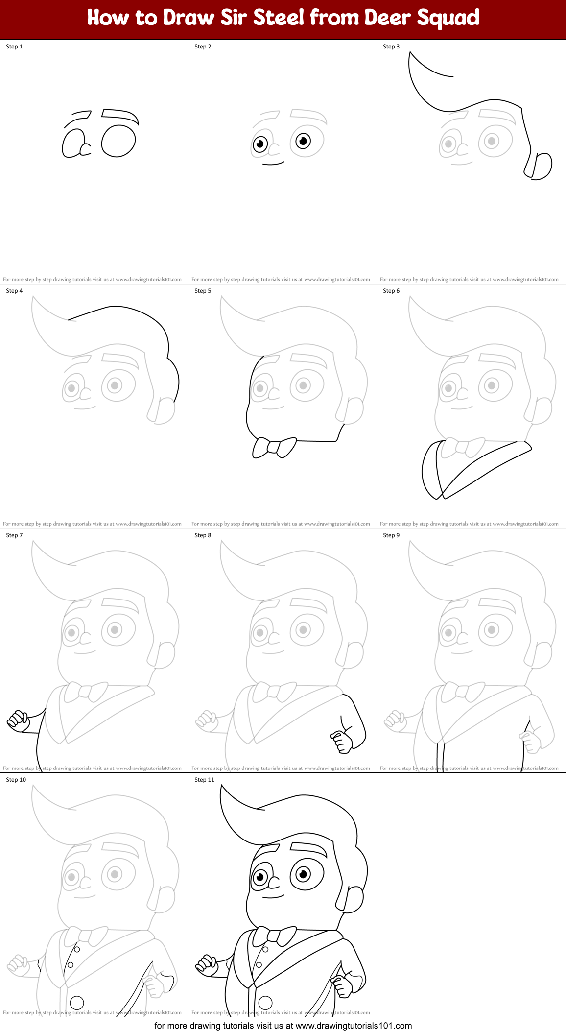 How to Draw Sir Steel from Deer Squad Printable Step by Step