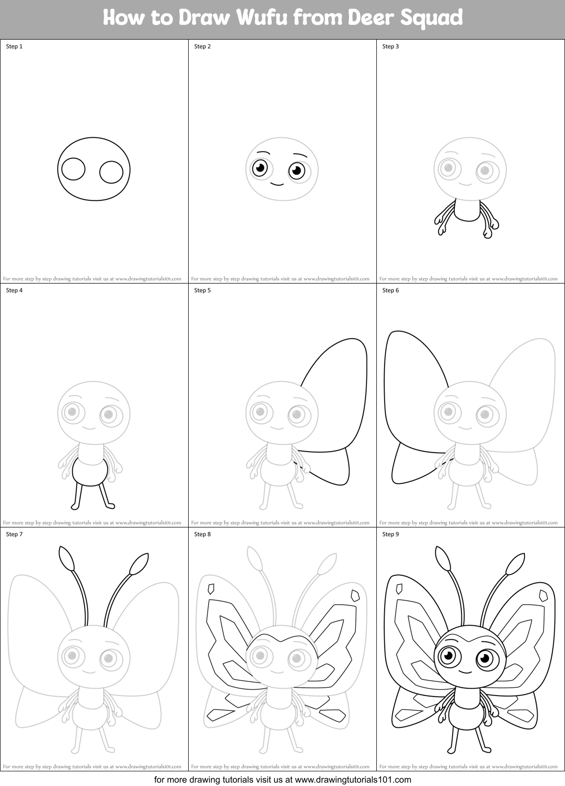 How to Draw Wufu from Deer Squad Printable Step by Step