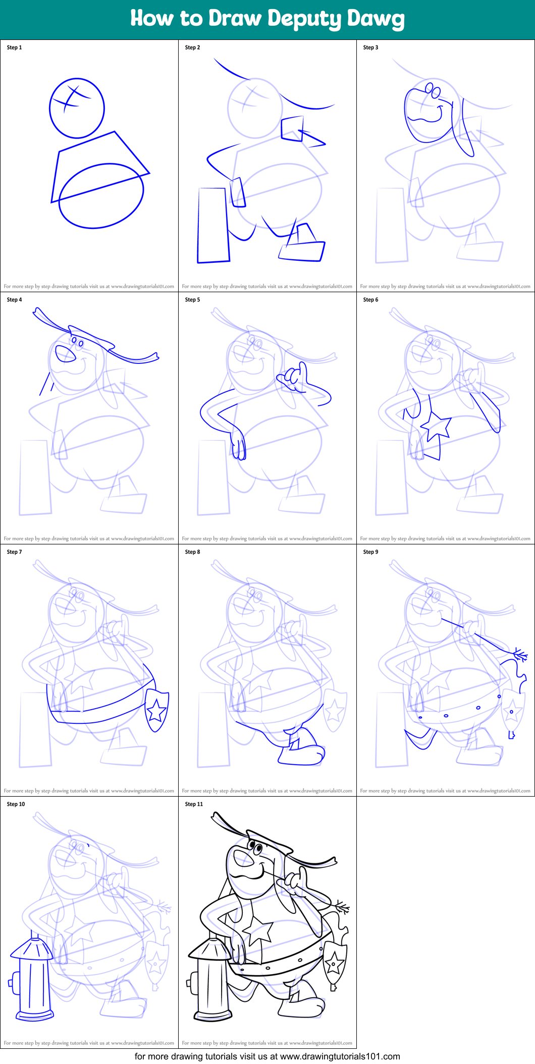 How to Draw Deputy Dawg Printable Step by Step