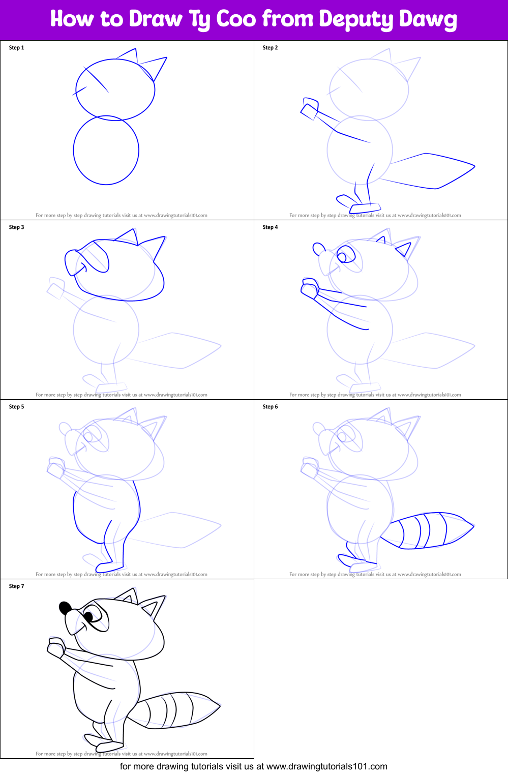 How to Draw Ty Coo from Deputy Dawg Printable Step by Step