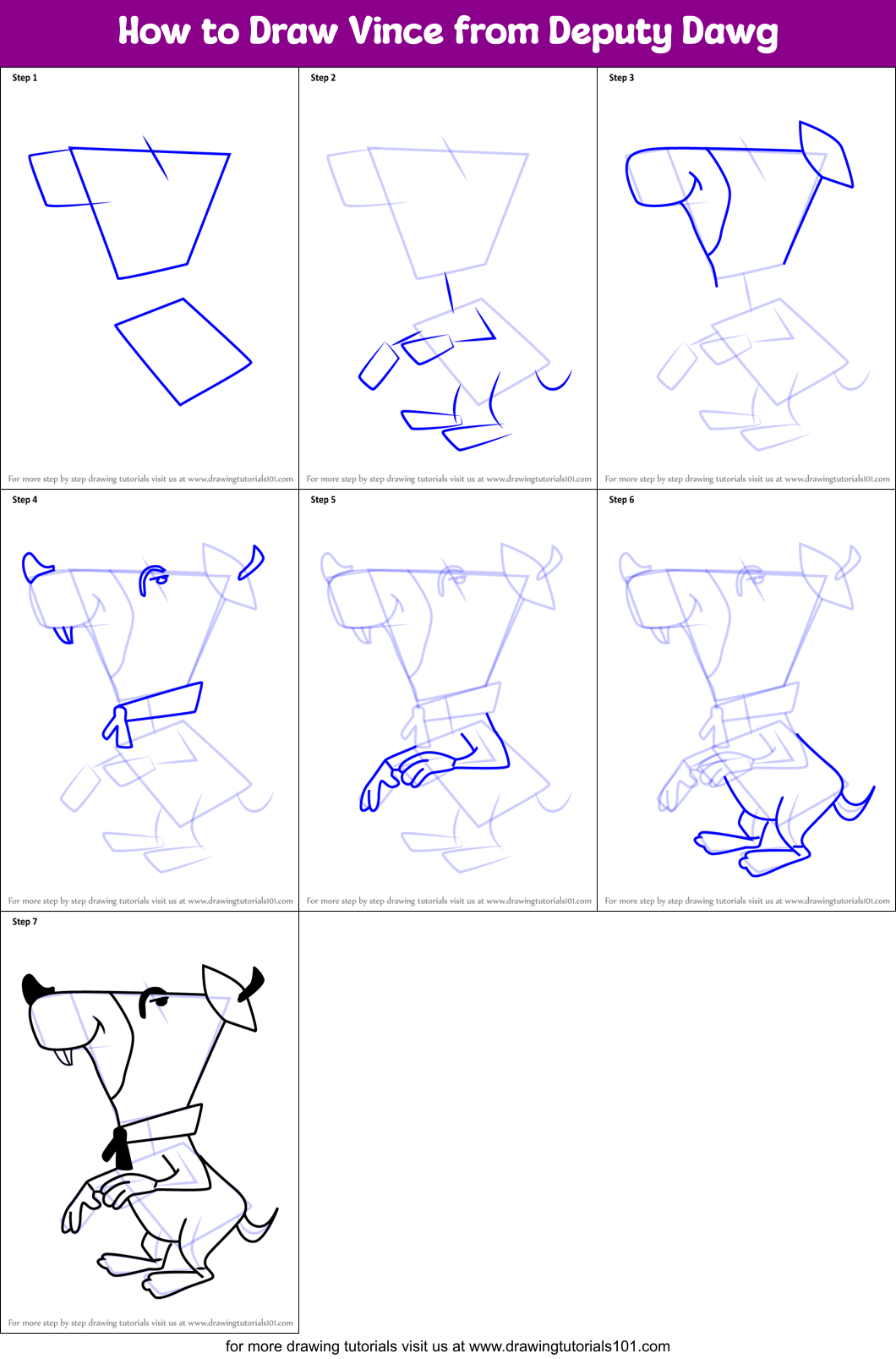 How to Draw Vince from Deputy Dawg Printable Step by Step