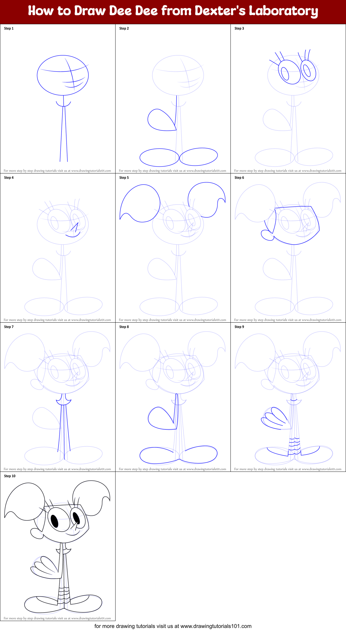 How to Draw Dee Dee from Dexter's Laboratory Printable Step by Step