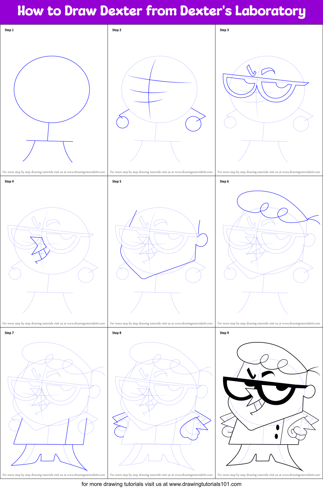 How to Draw Dexter from Dexter's Laboratory Printable Step by Step