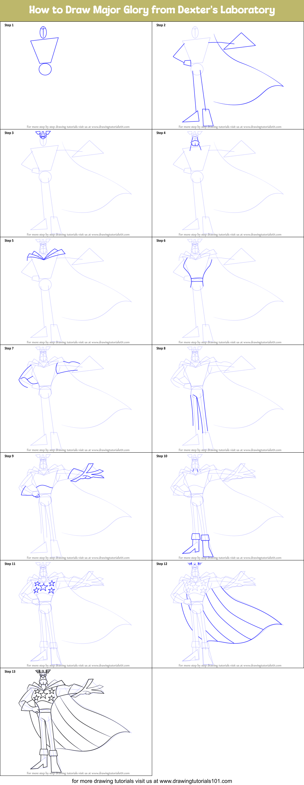 How to Draw Major Glory from Dexter's Laboratory Printable Step by Step
