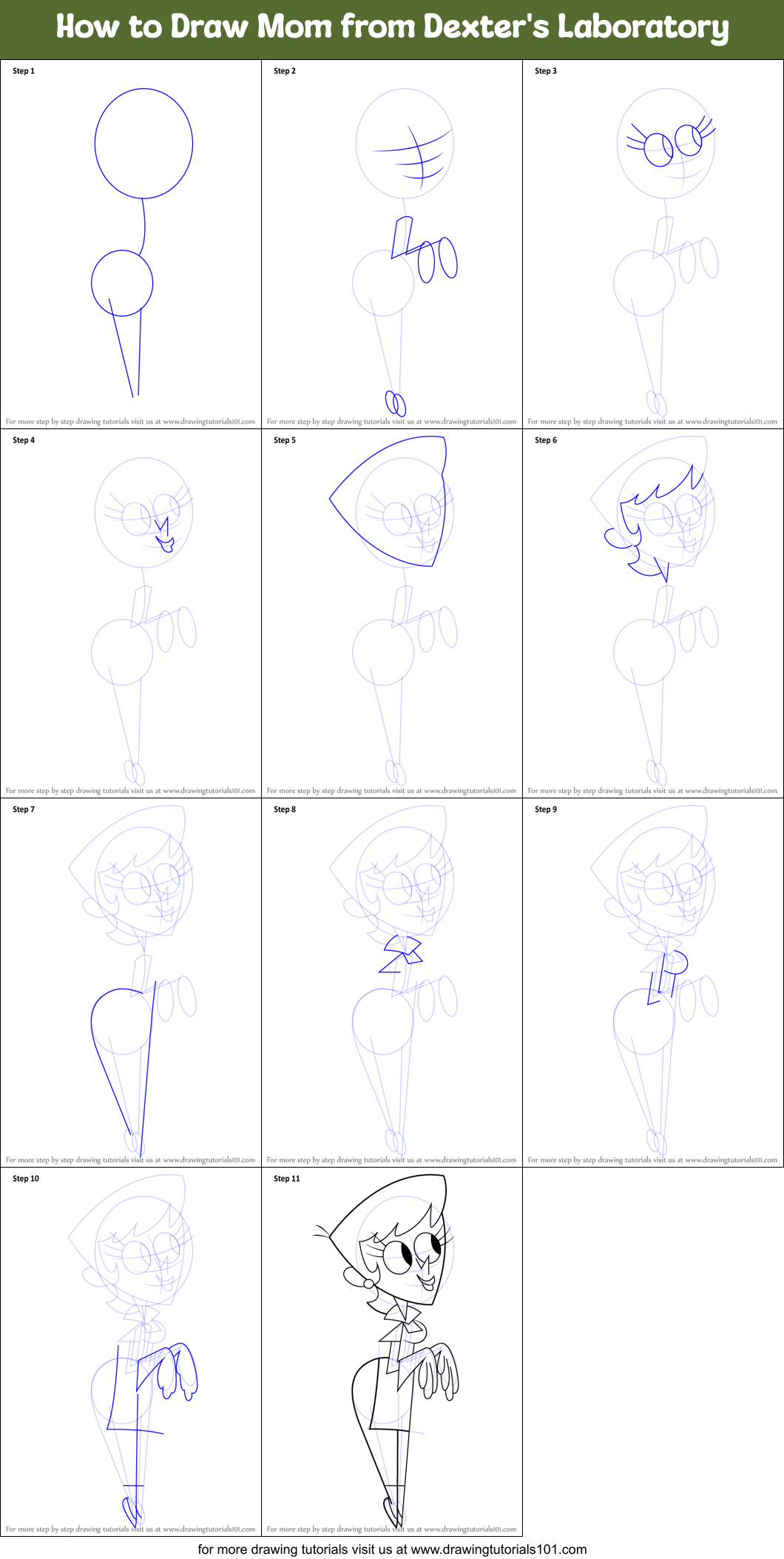 How to Draw Mom from Dexter's Laboratory Printable Step by Step