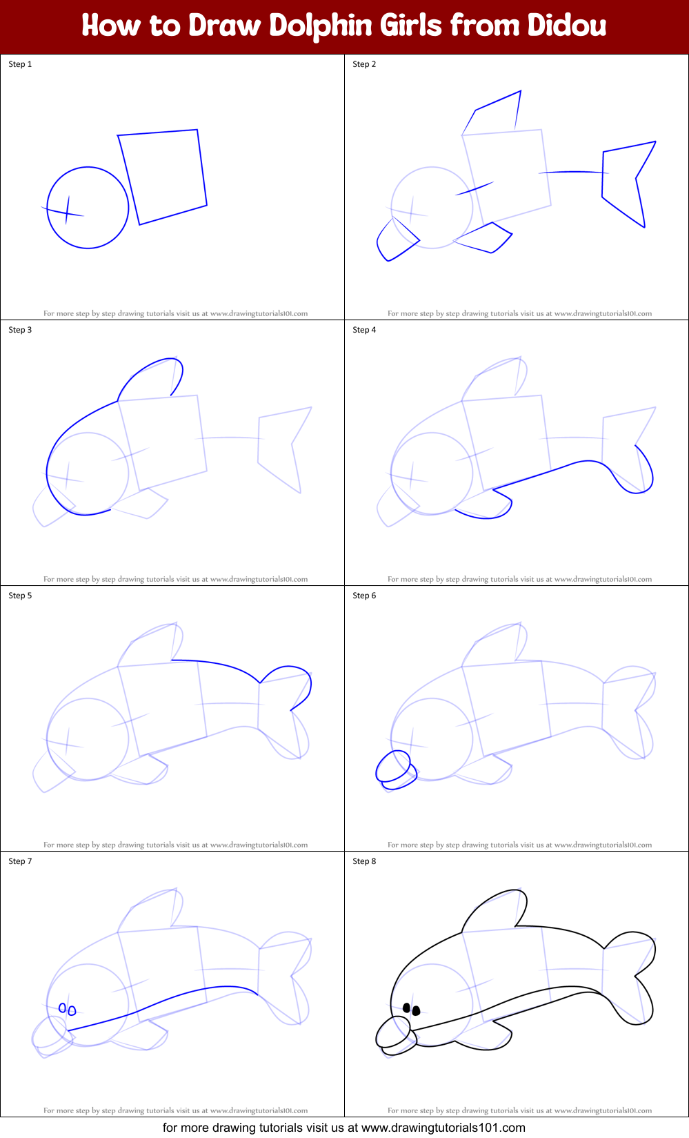 How to Draw Dolphin Girls from Didou Printable Step by Step