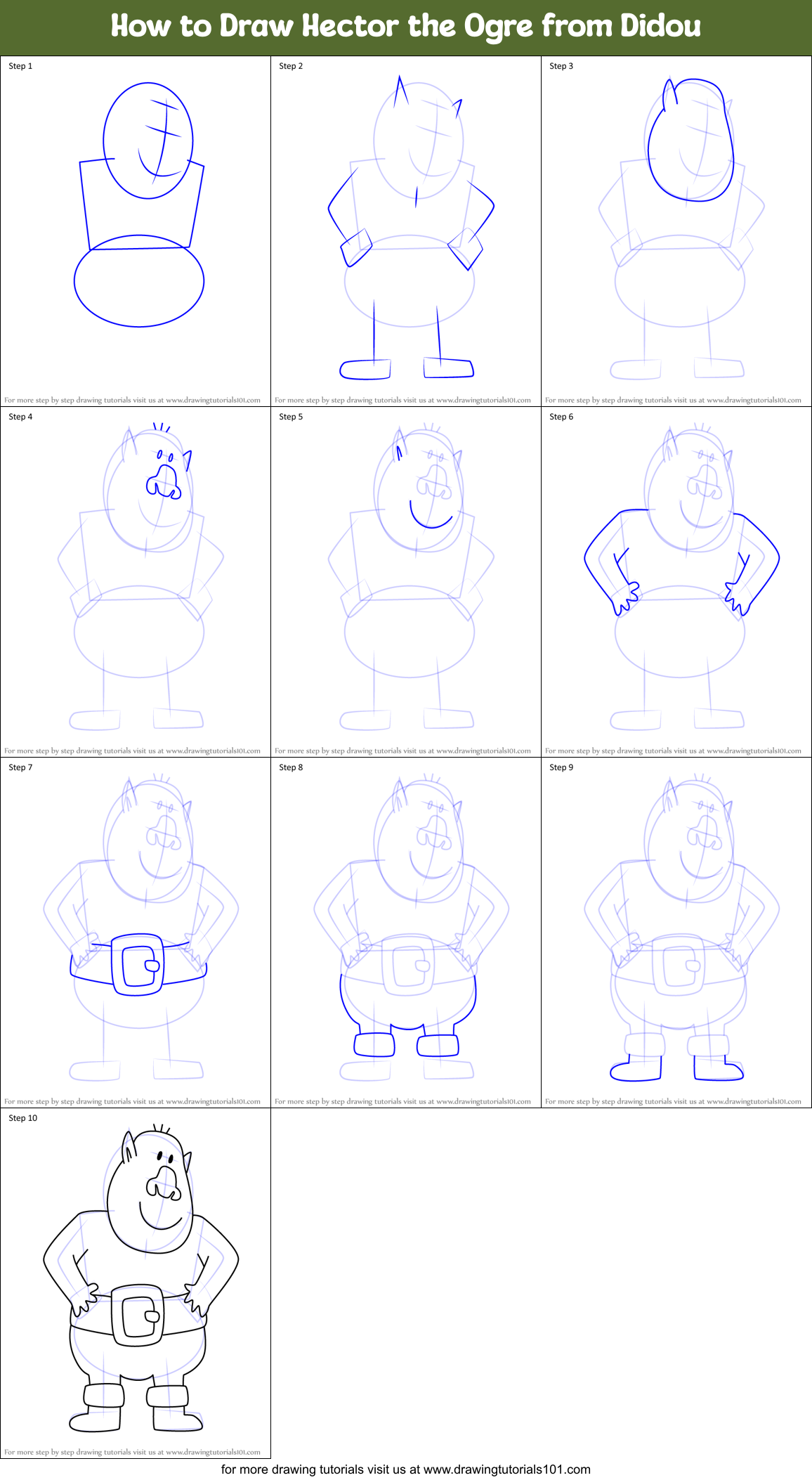 How to Draw Hector the Ogre from Didou Printable Step by Step