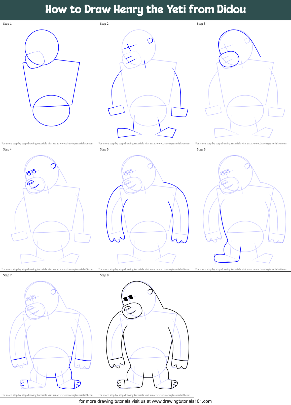 How to Draw Henry the Yeti from Didou Printable Step by Step