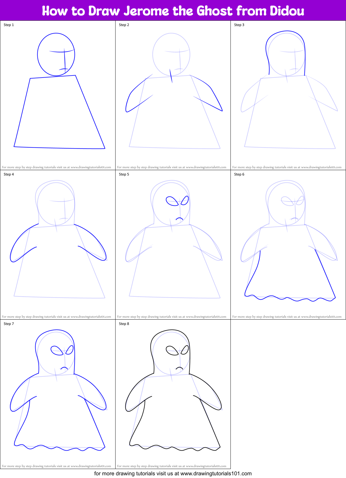 How to Draw Jerome the Ghost from Didou Printable Step by Step