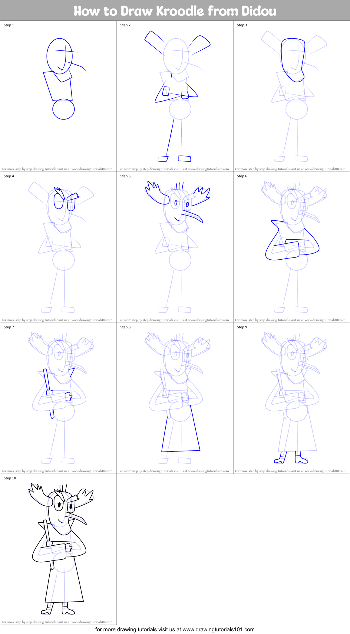 How to Draw Kroodle from Didou Printable Step by Step