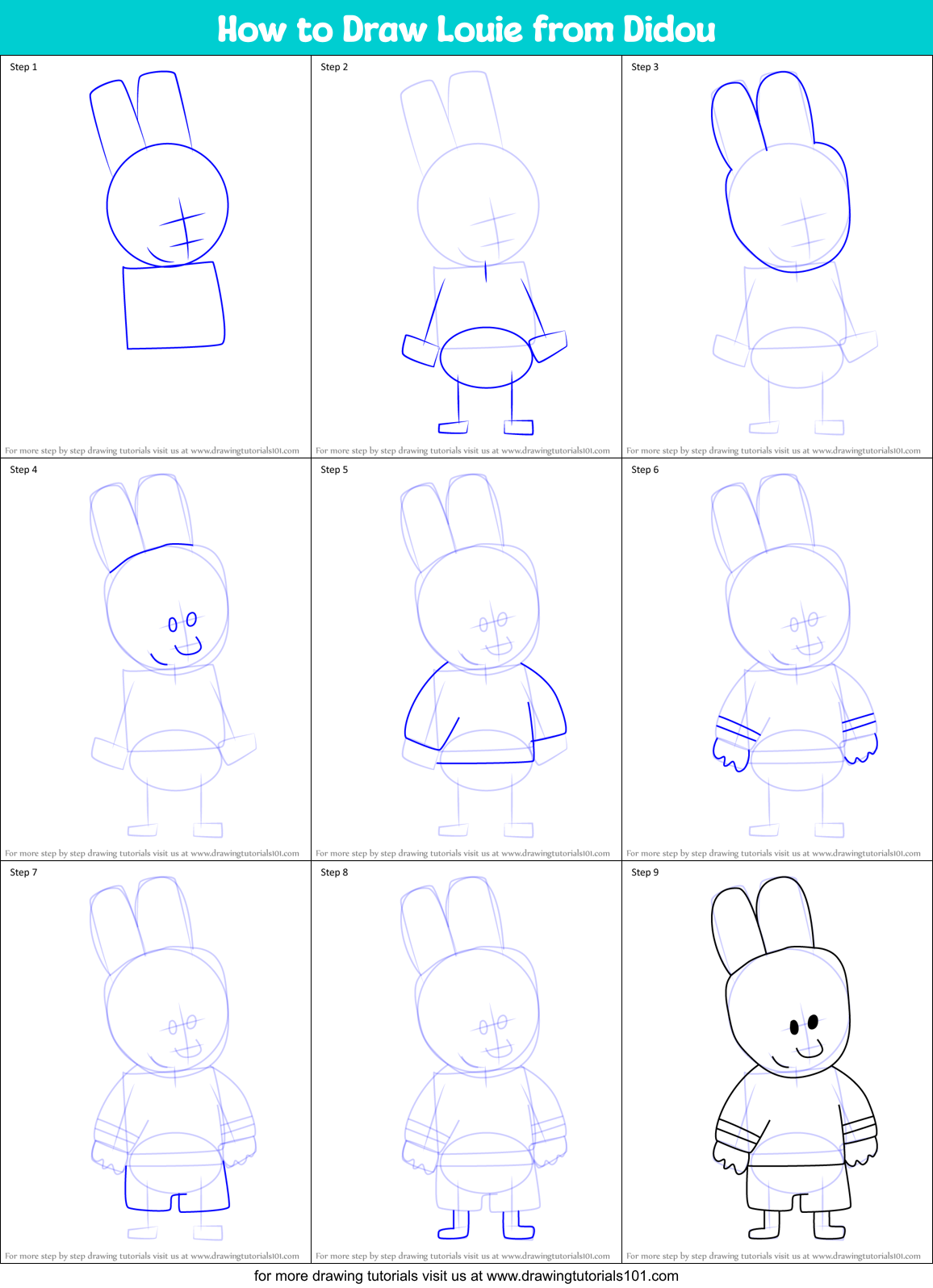 How to Draw Louie from Didou Printable Step by Step