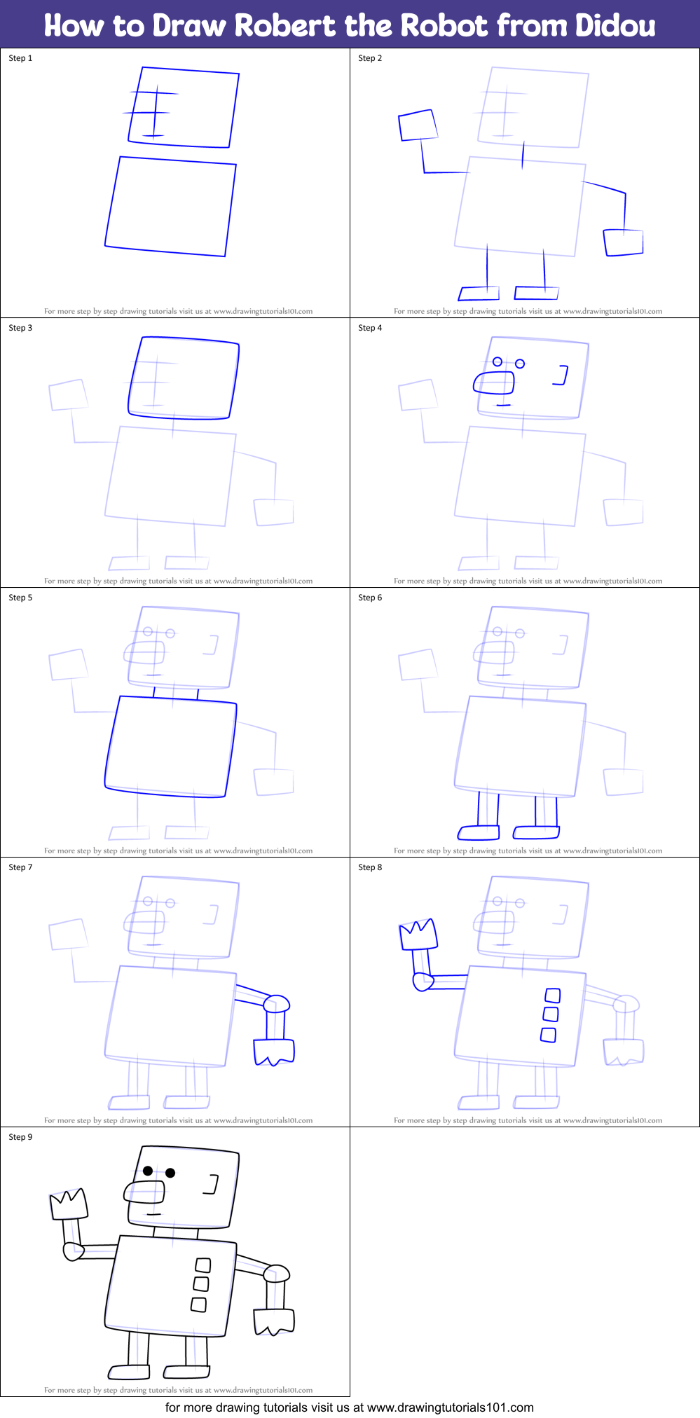 How to Draw Robert the Robot from Didou Printable Step by Step