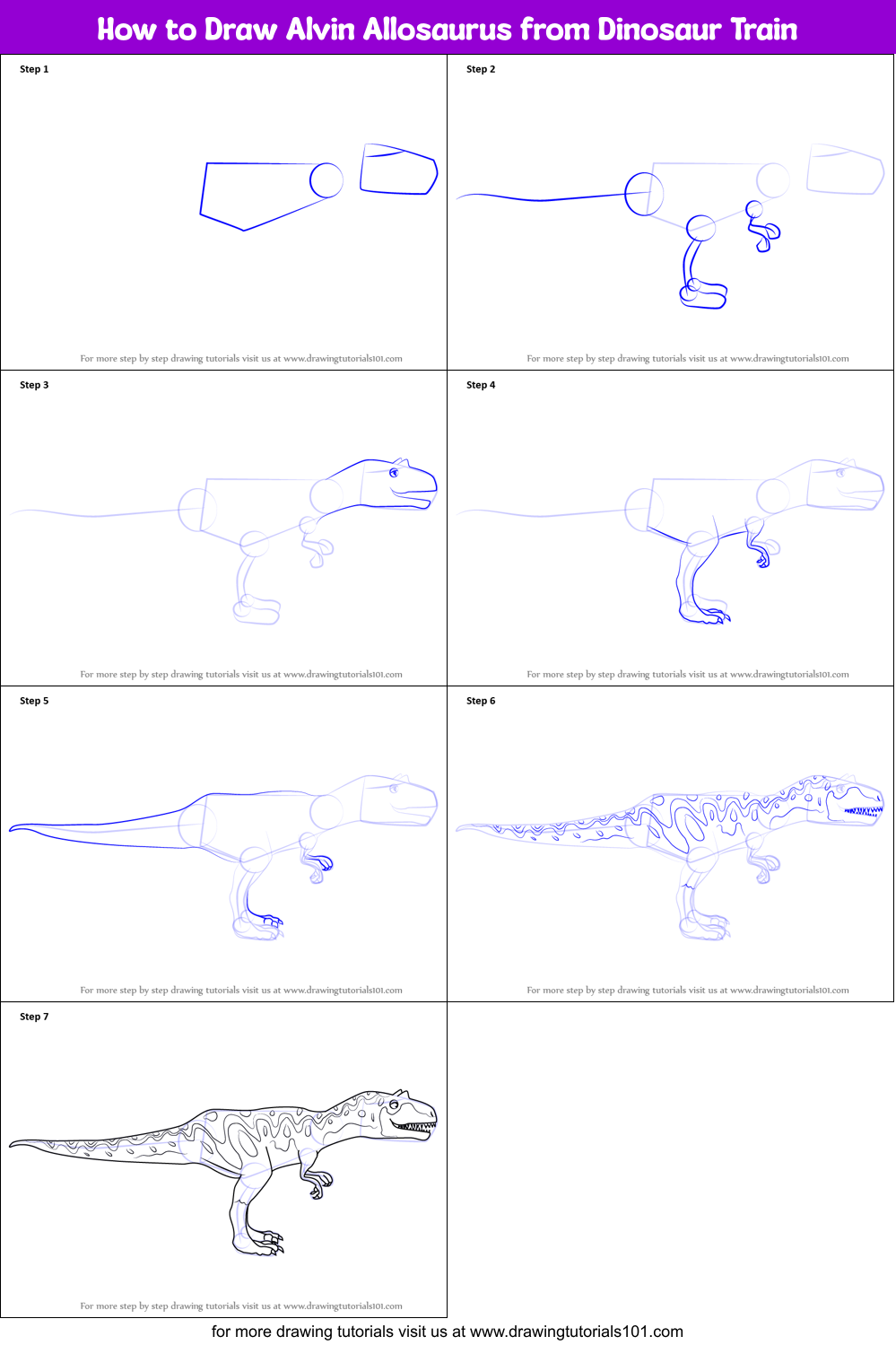 How to Draw Alvin Allosaurus from Dinosaur Train Printable Step by Step